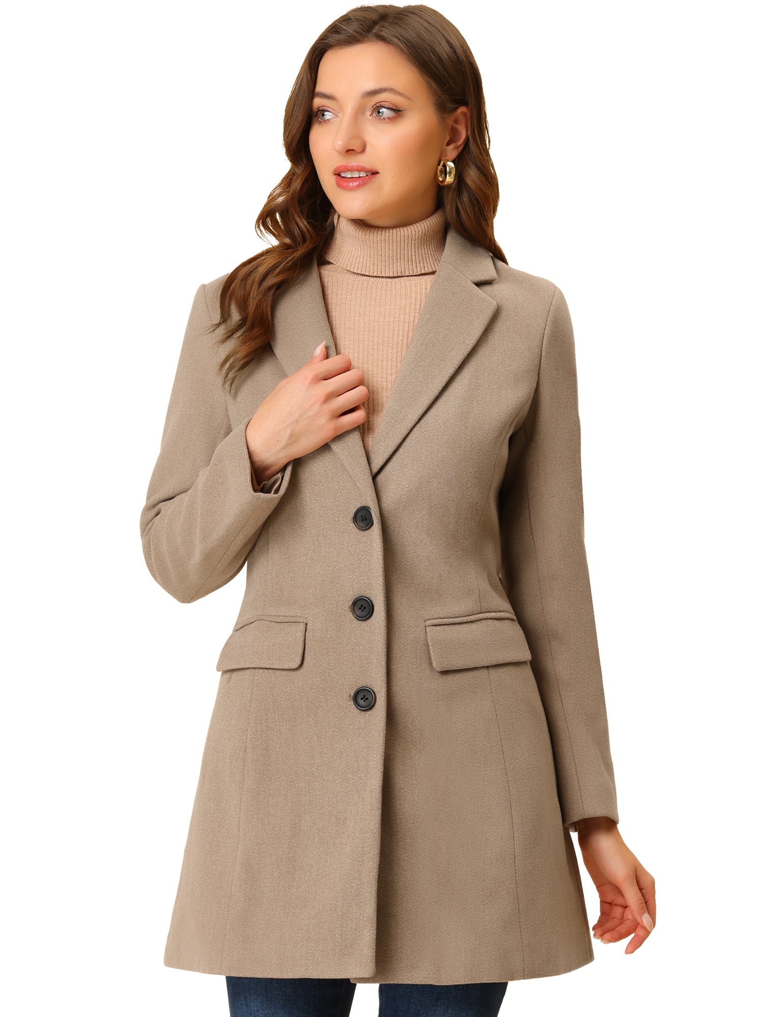 Notched Lapel Single Breasted Outwear Winter Pea Coat