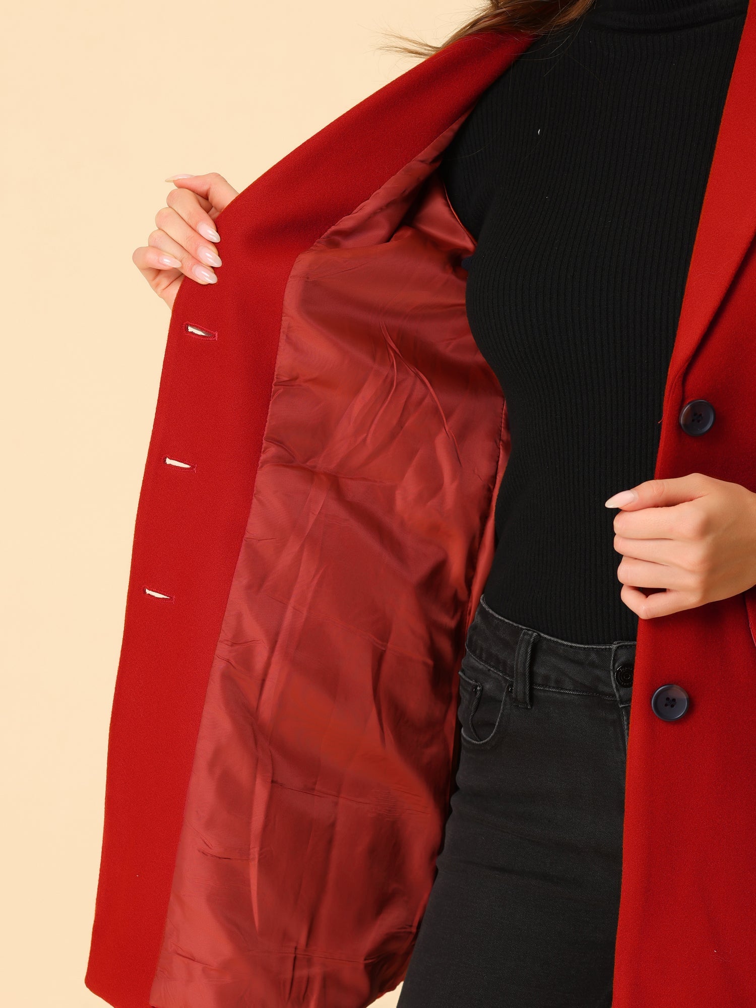 Notched Lapel Single Breasted Outwear Winter Pea Coat