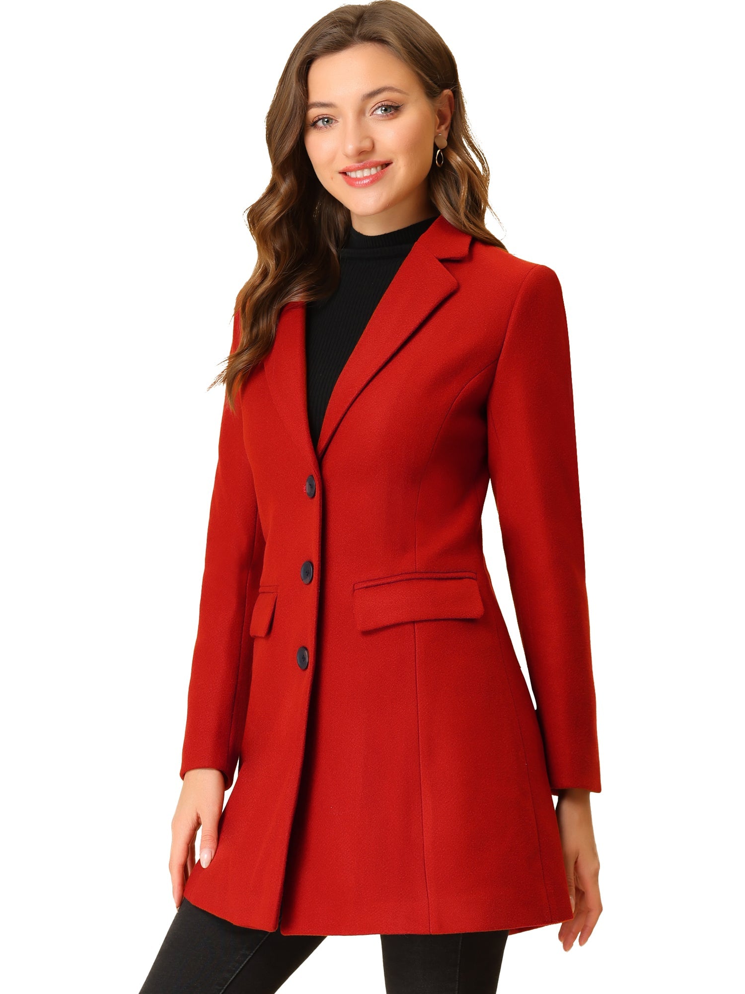 Notched Lapel Single Breasted Outwear Winter Pea Coat
