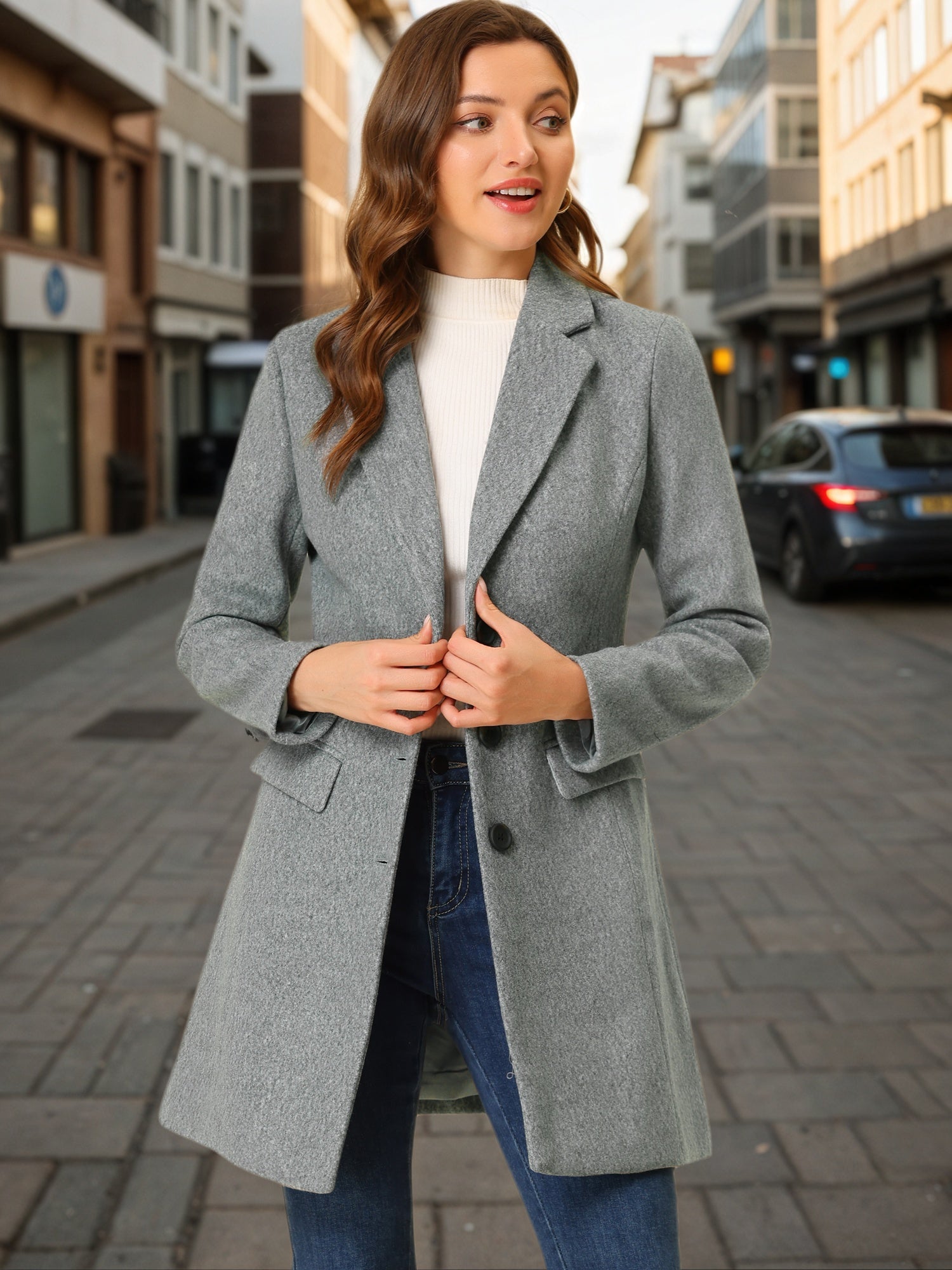 Notched Lapel Single Breasted Outwear Winter Pea Coat