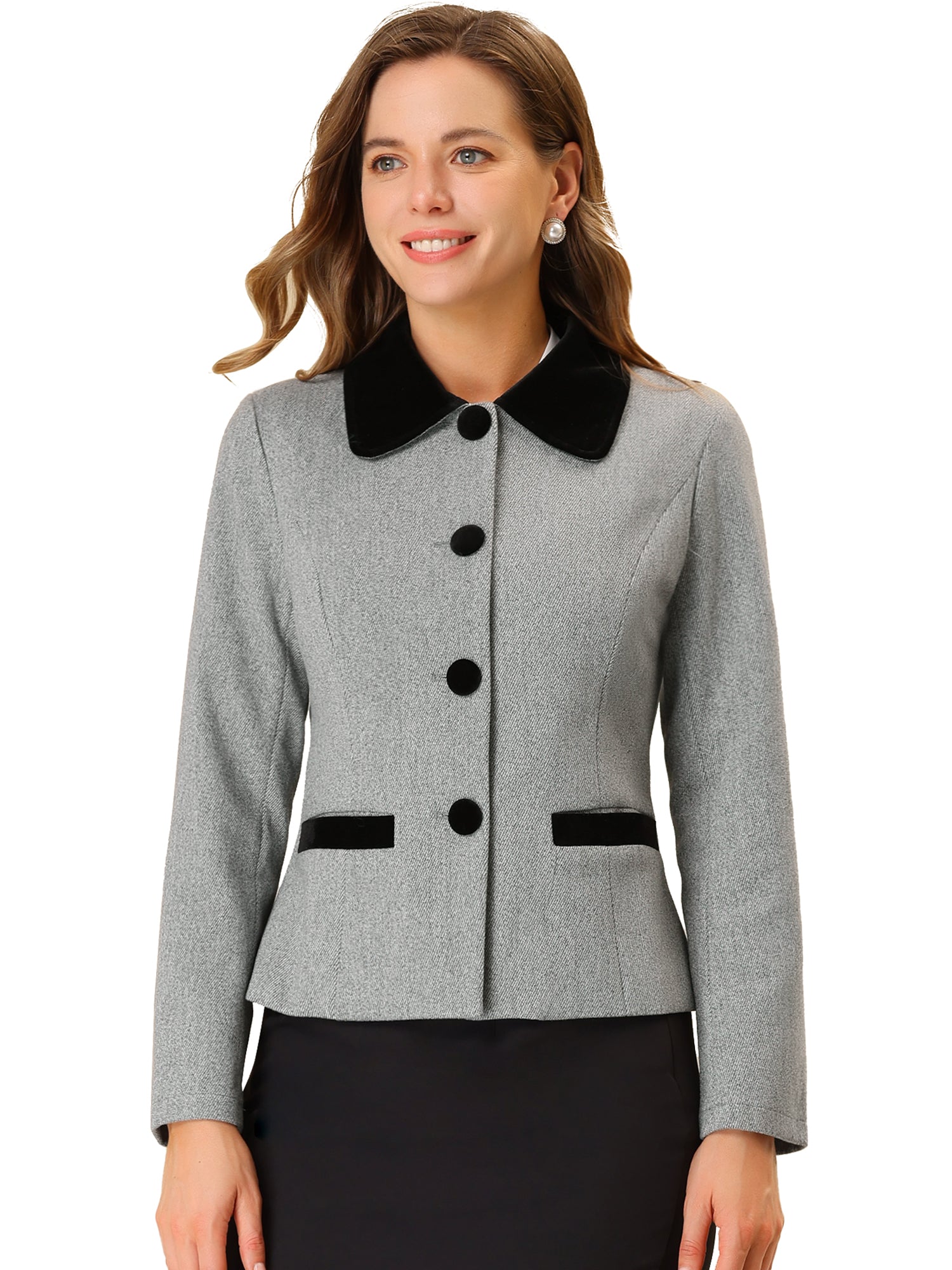 Collar Single Breasted Button Down Cropped Pea Coat
