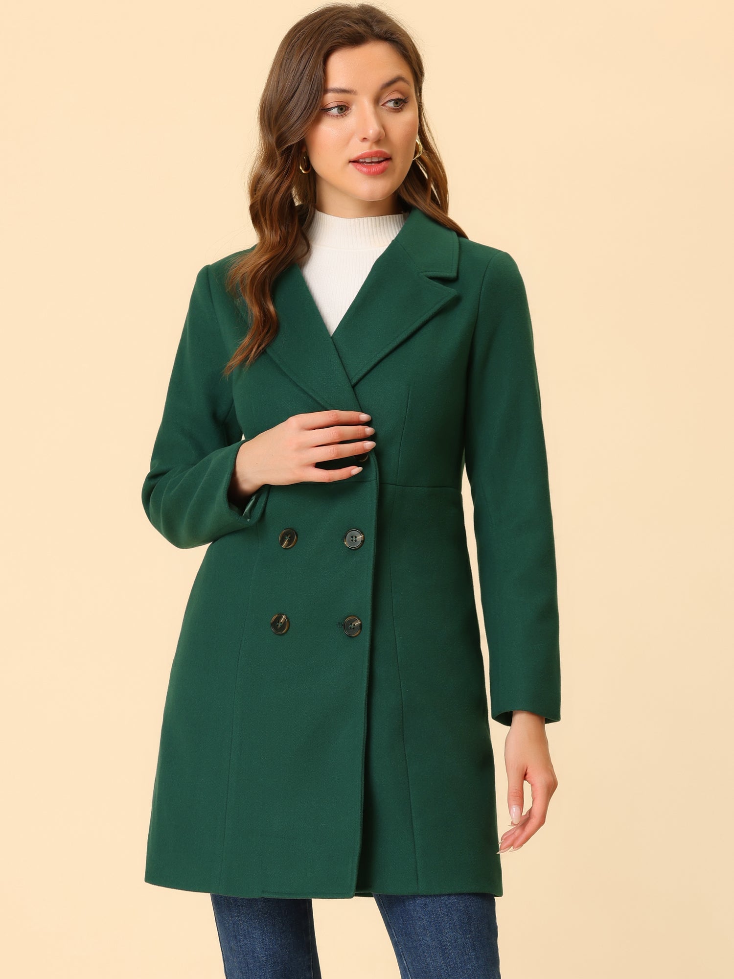 Notched Lapel Double Breasted Outwear Winter Long Coat