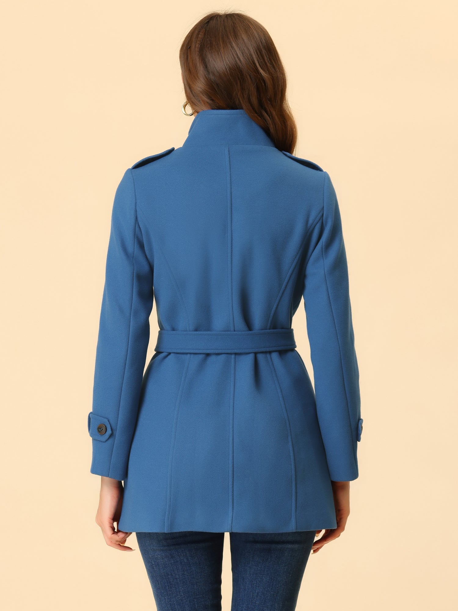 Stand Collar Double Breasted Trendy Belted Winter Coat