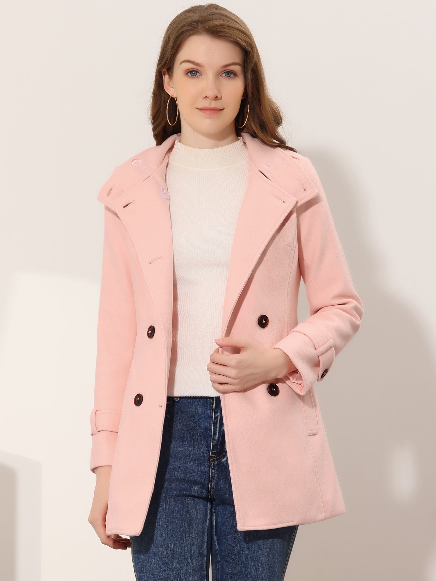 Stand Collar Double Breasted Trendy Belted Winter Coat