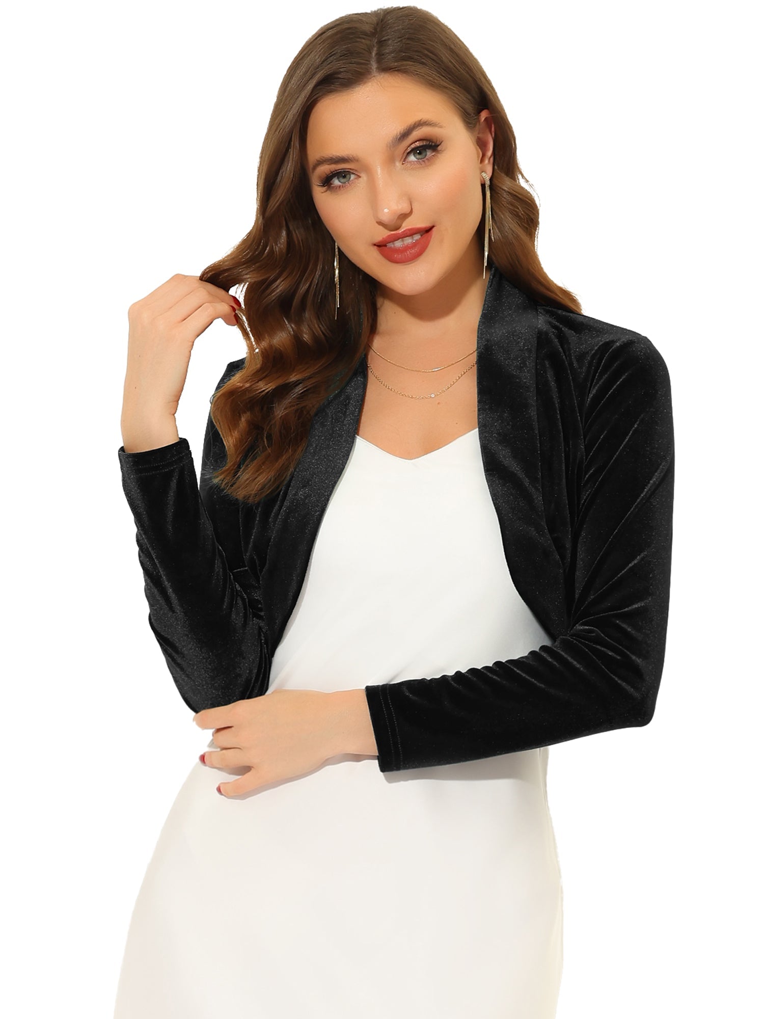 Velvet Open Front Long Sleeve Cropped Bolero Shrug
