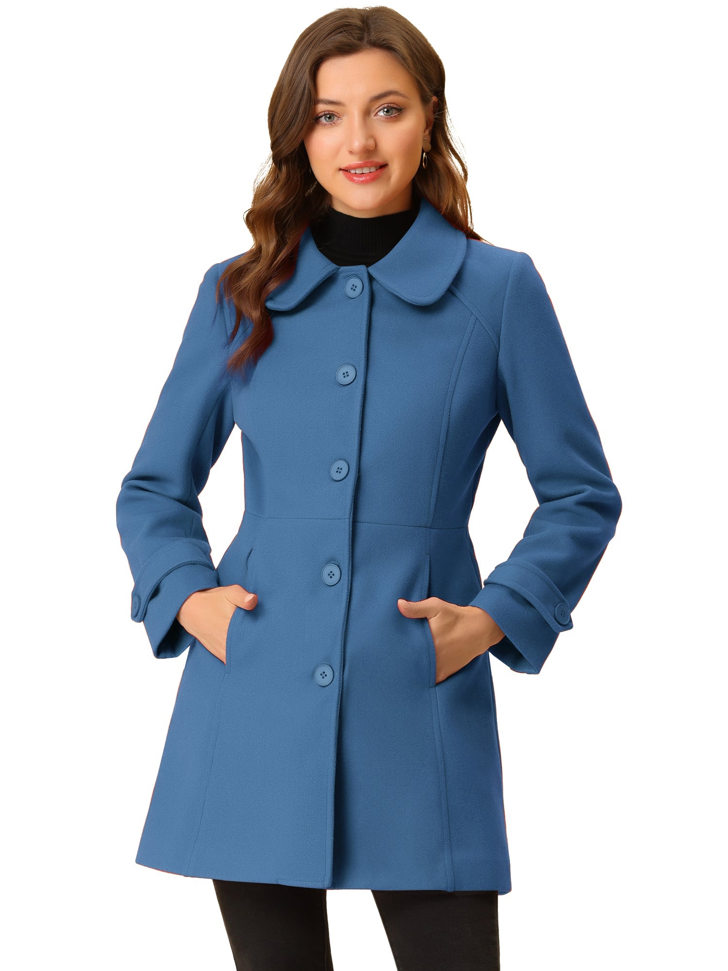 Peter Pan Collar Single Breasted Winter Outwear Buttoned Long Coat