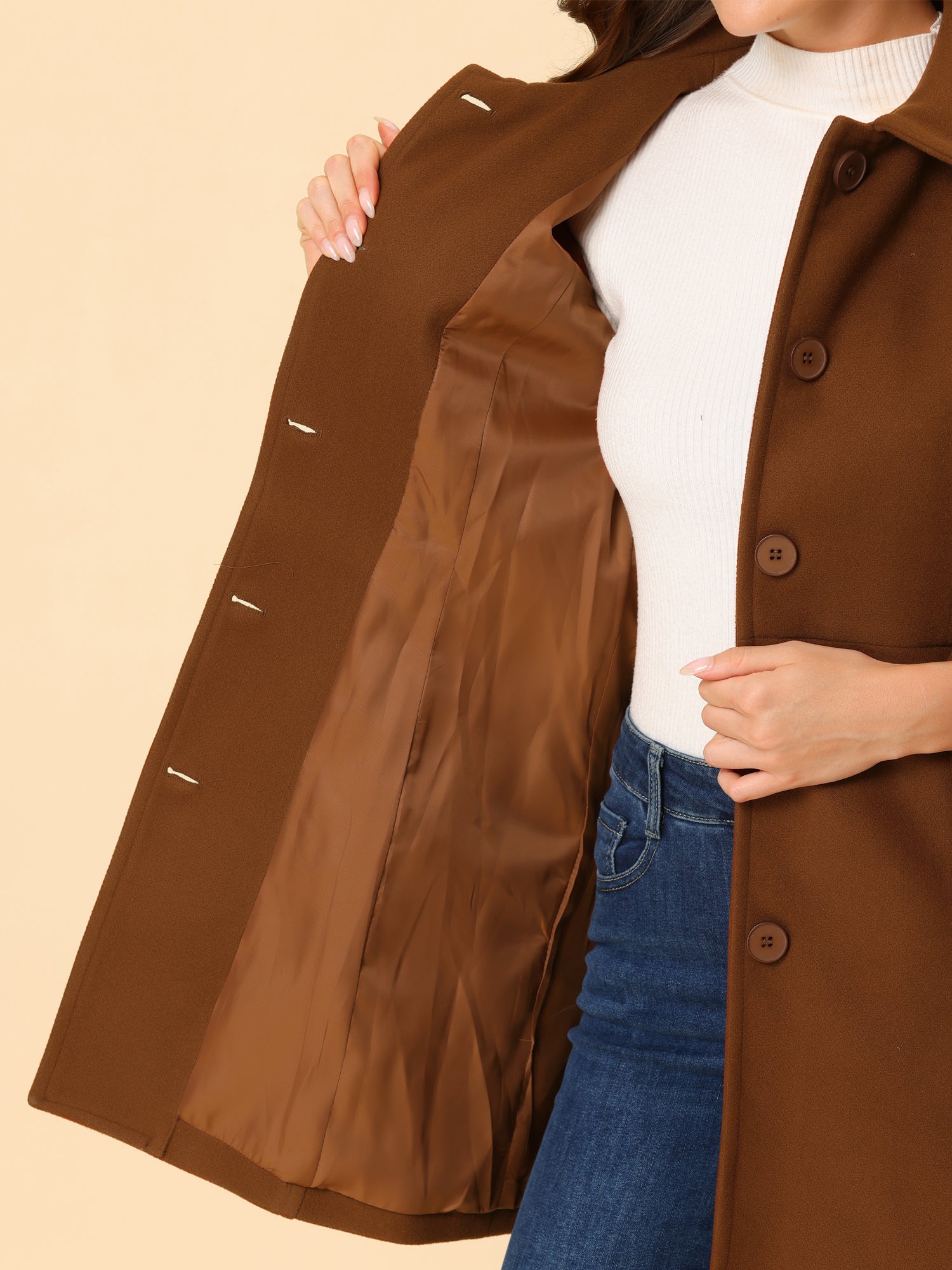 Peter Pan Collar Single Breasted Winter Outwear Buttoned Long Coat