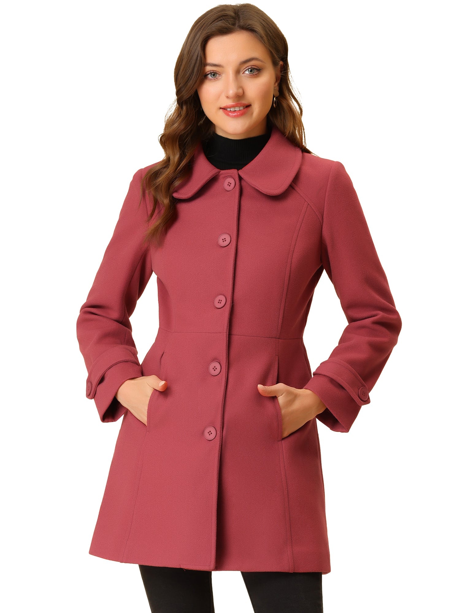 Peter Pan Collar Single Breasted Winter Outwear Buttoned Long Coat
