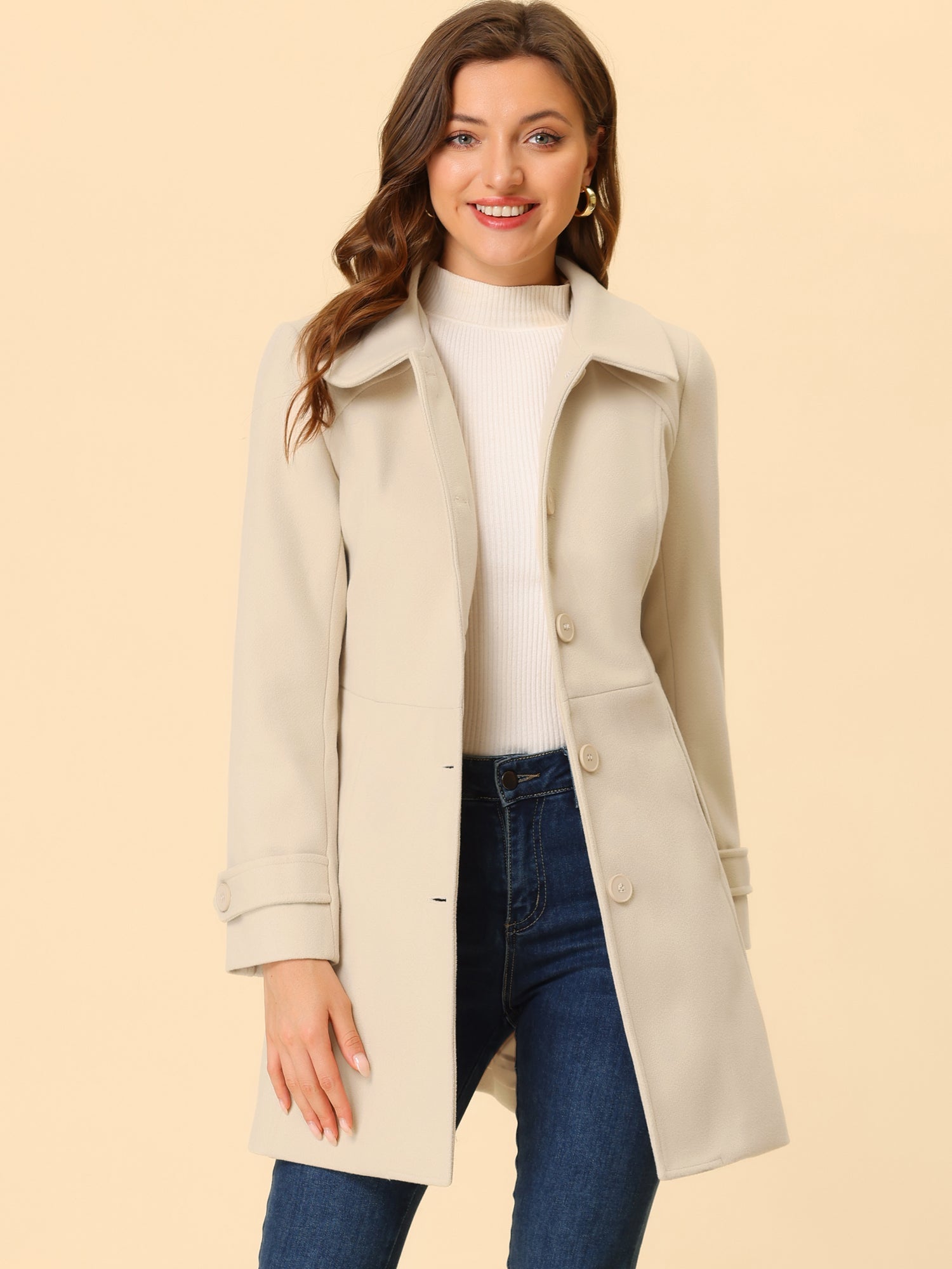 Peter Pan Collar Single Breasted Winter Outwear Buttoned Long Coat