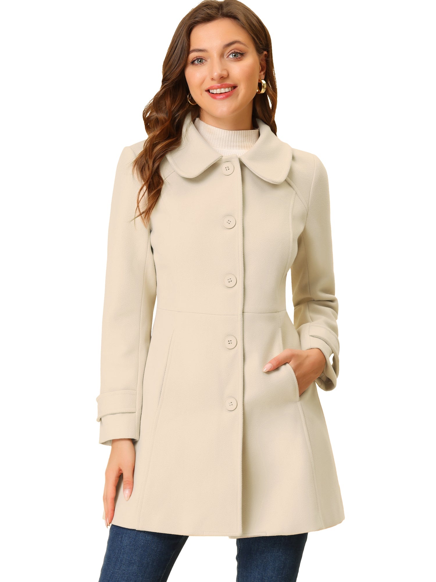 Peter Pan Collar Single Breasted Winter Outwear Buttoned Long Coat