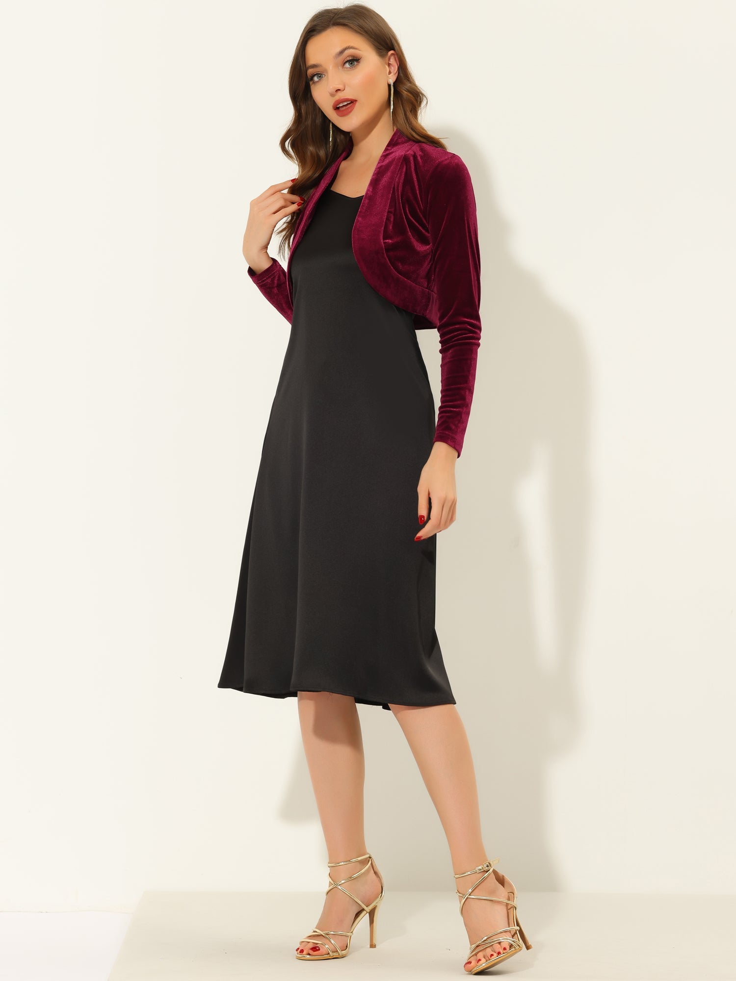 Velvet Open Front Long Sleeve Cropped Bolero Shrug
