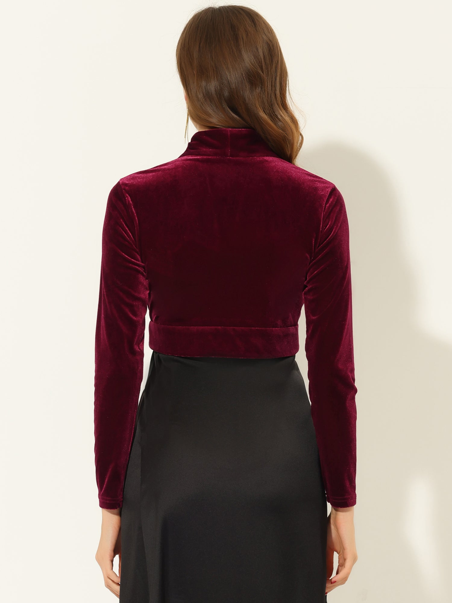 Velvet Open Front Long Sleeve Cropped Bolero Shrug