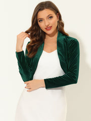 Velvet Open Front Long Sleeve Cropped Bolero Shrug