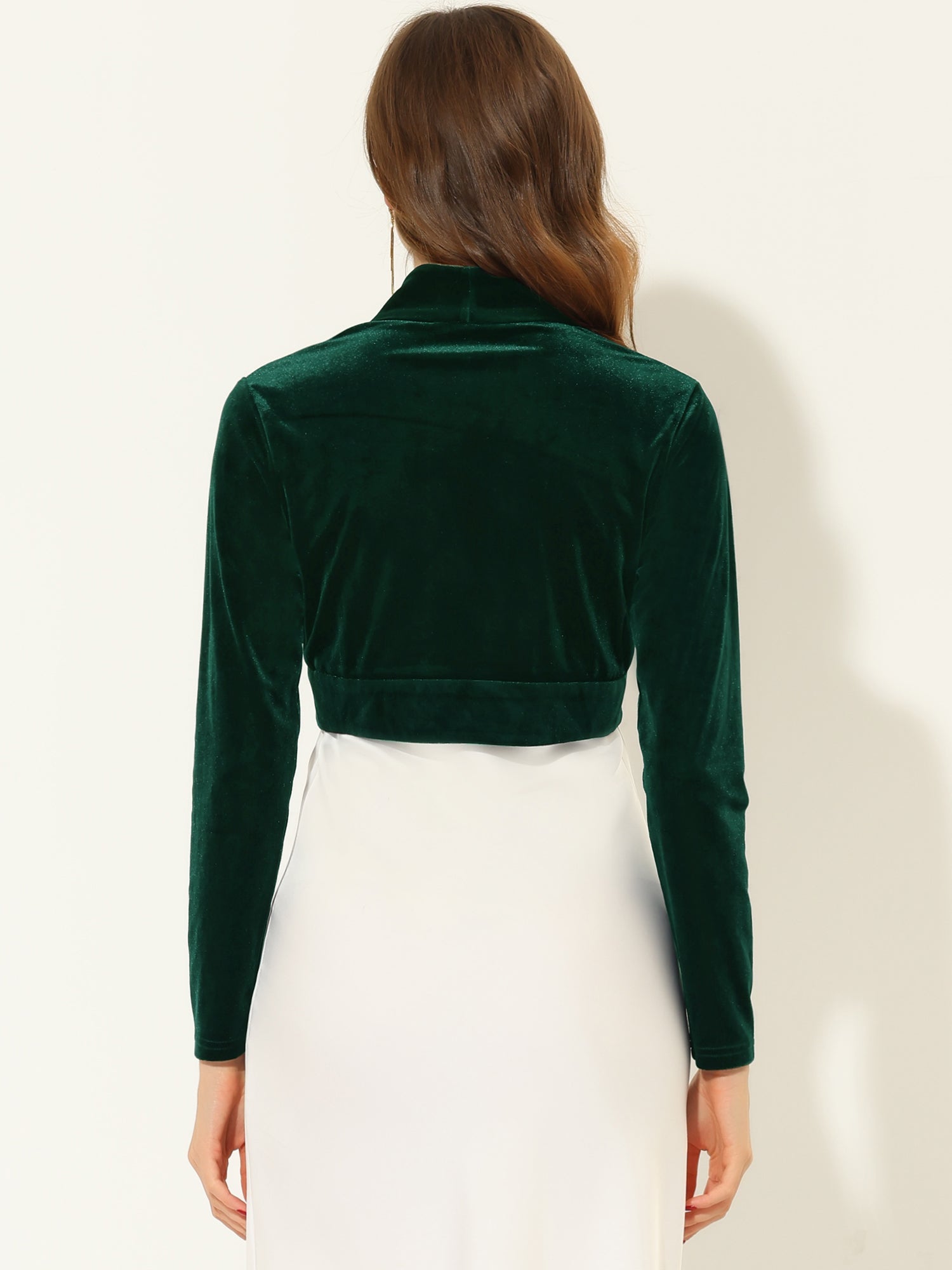 Velvet Open Front Long Sleeve Cropped Bolero Shrug