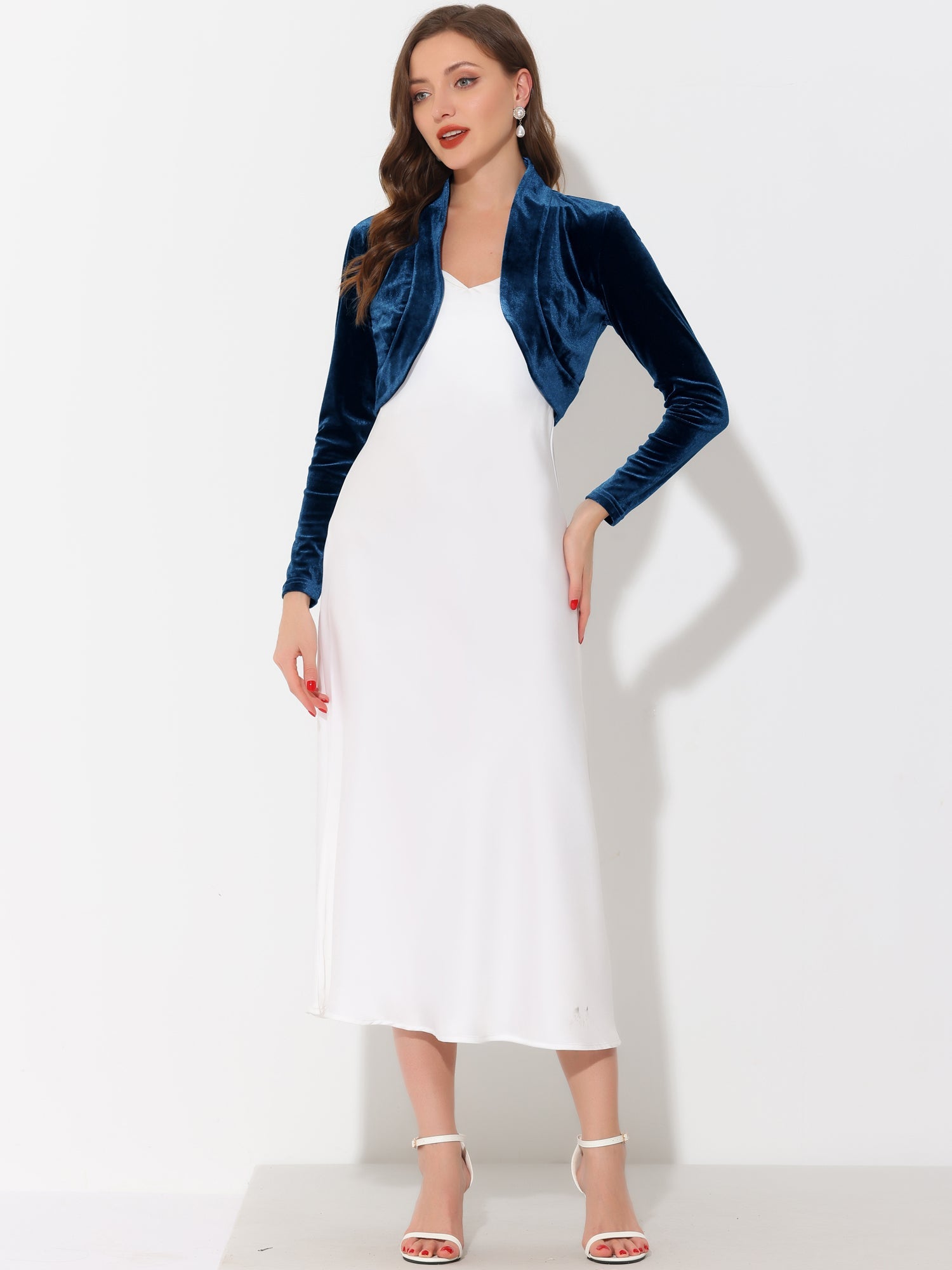 Velvet Open Front Long Sleeve Cropped Bolero Shrug