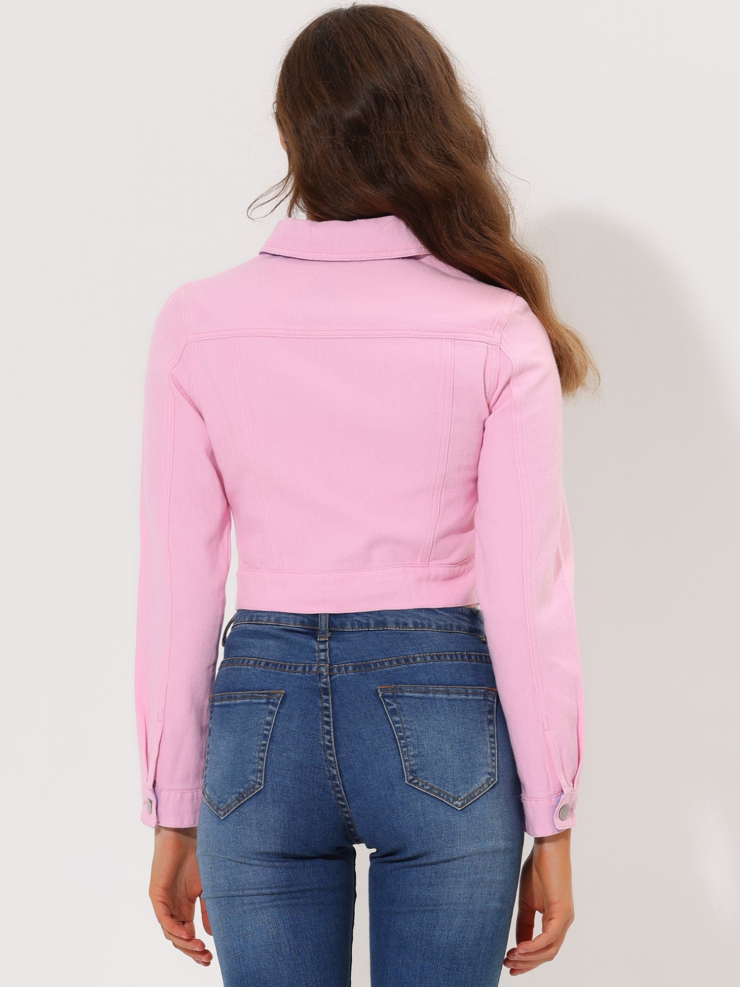 Button Down Long Sleeve Casual Cropped Denim Jacket