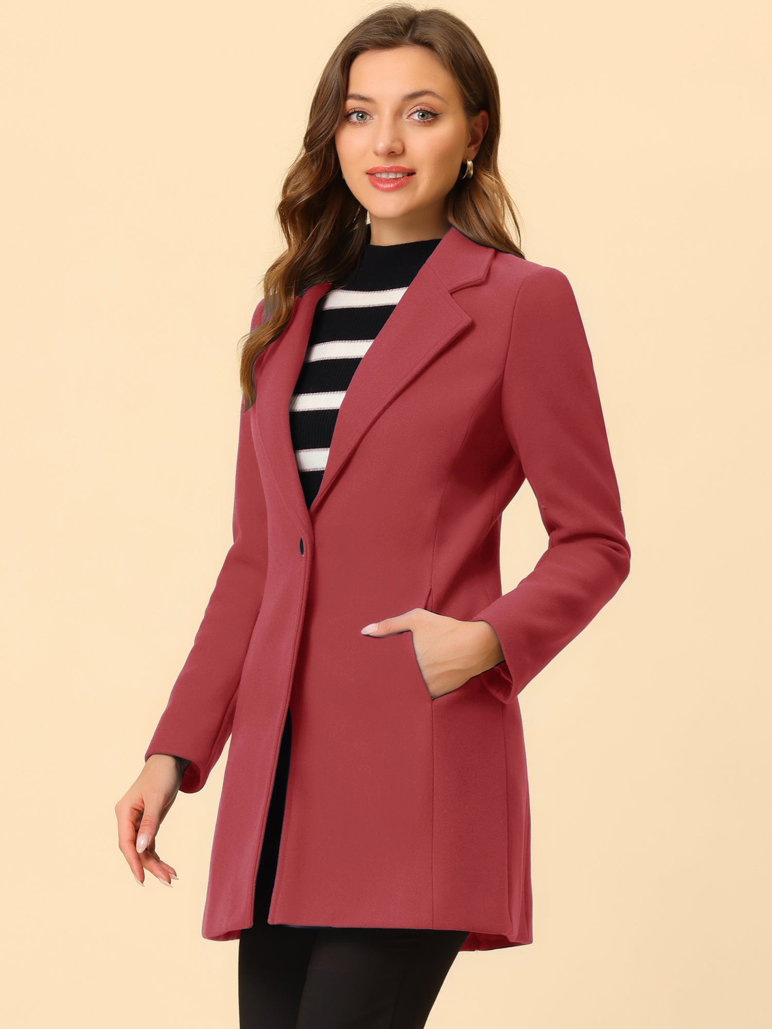 Classic Notched Lapel Long Sleeve Buttoned Coat