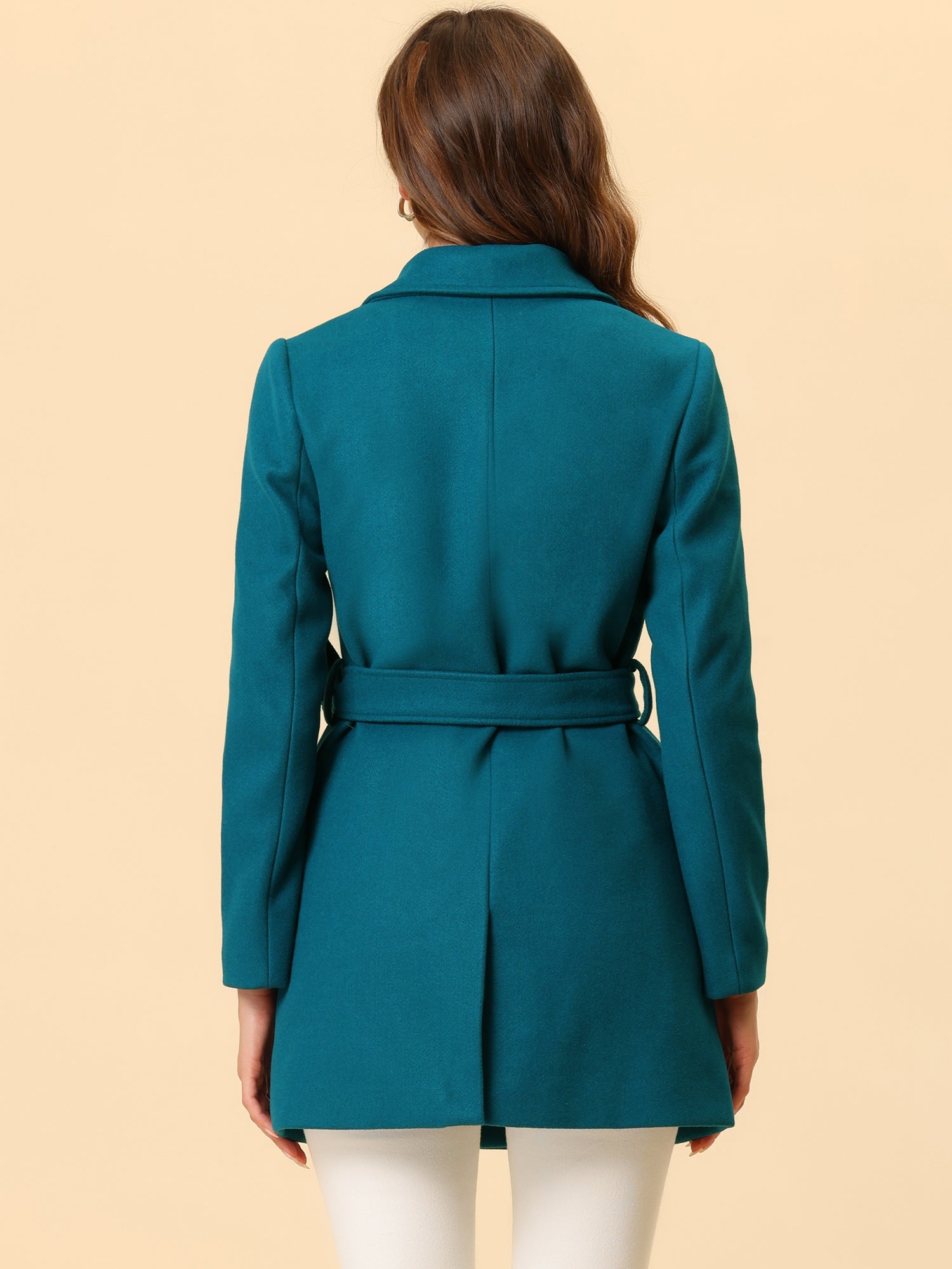 Notch Lapel Double Breasted Belted Mid Long Outwear Winter Coat