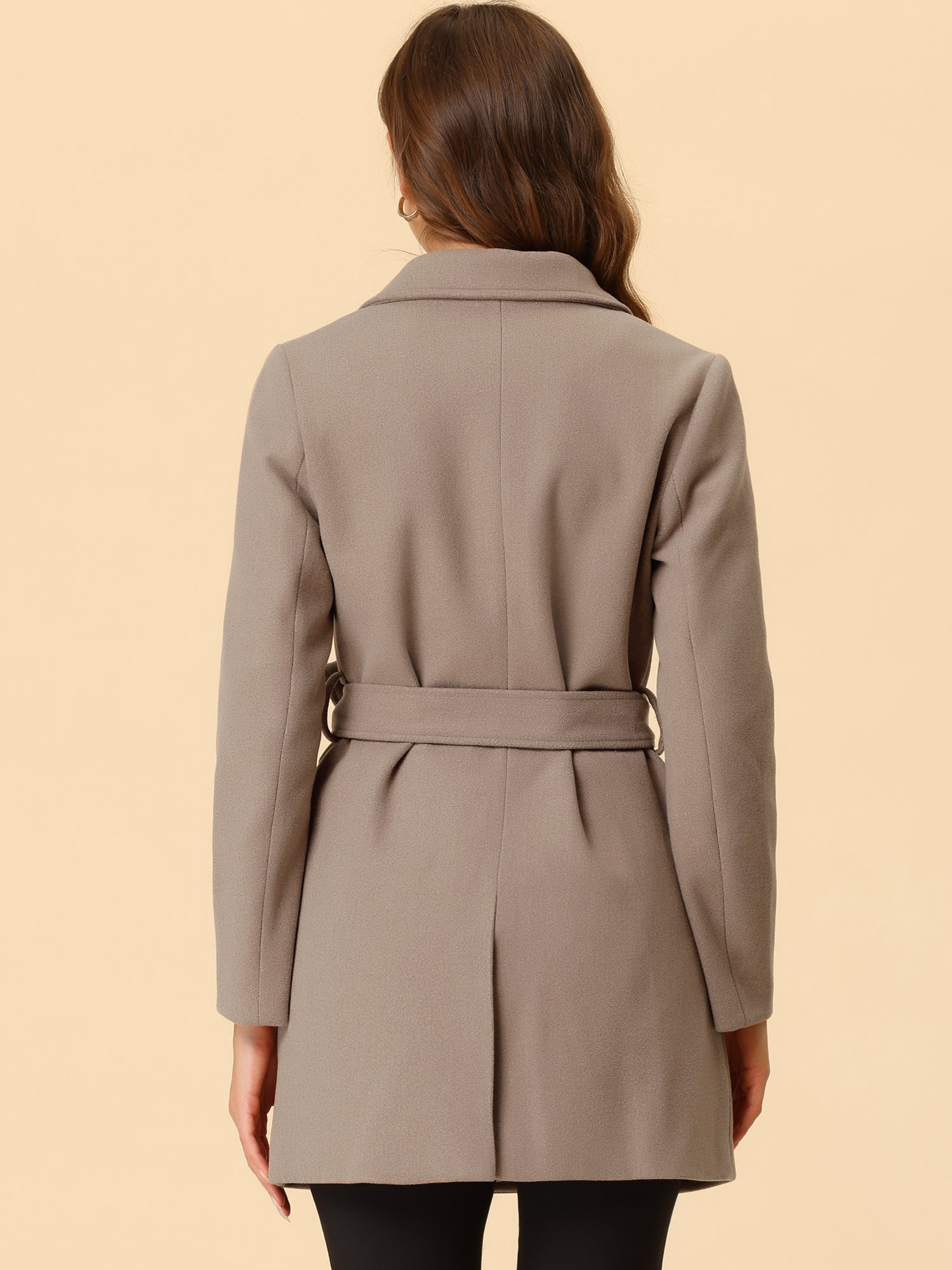 Notch Lapel Double Breasted Belted Mid Long Outwear Winter Coat