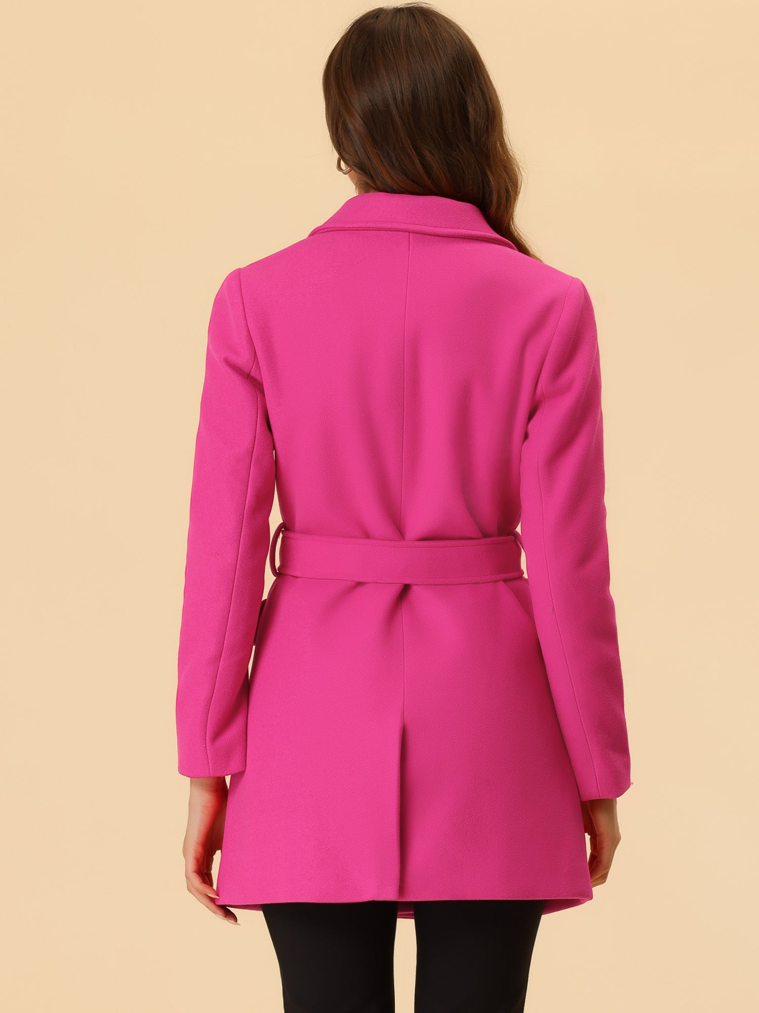 Notch Lapel Double Breasted Belted Mid Long Outwear Winter Coat