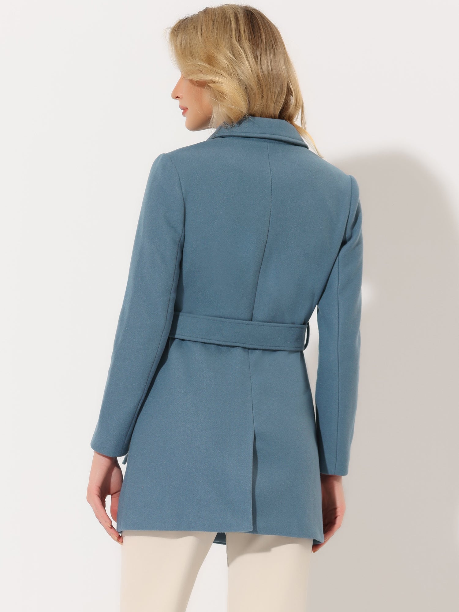 Notch Lapel Double Breasted Belted Mid Long Outwear Winter Coat