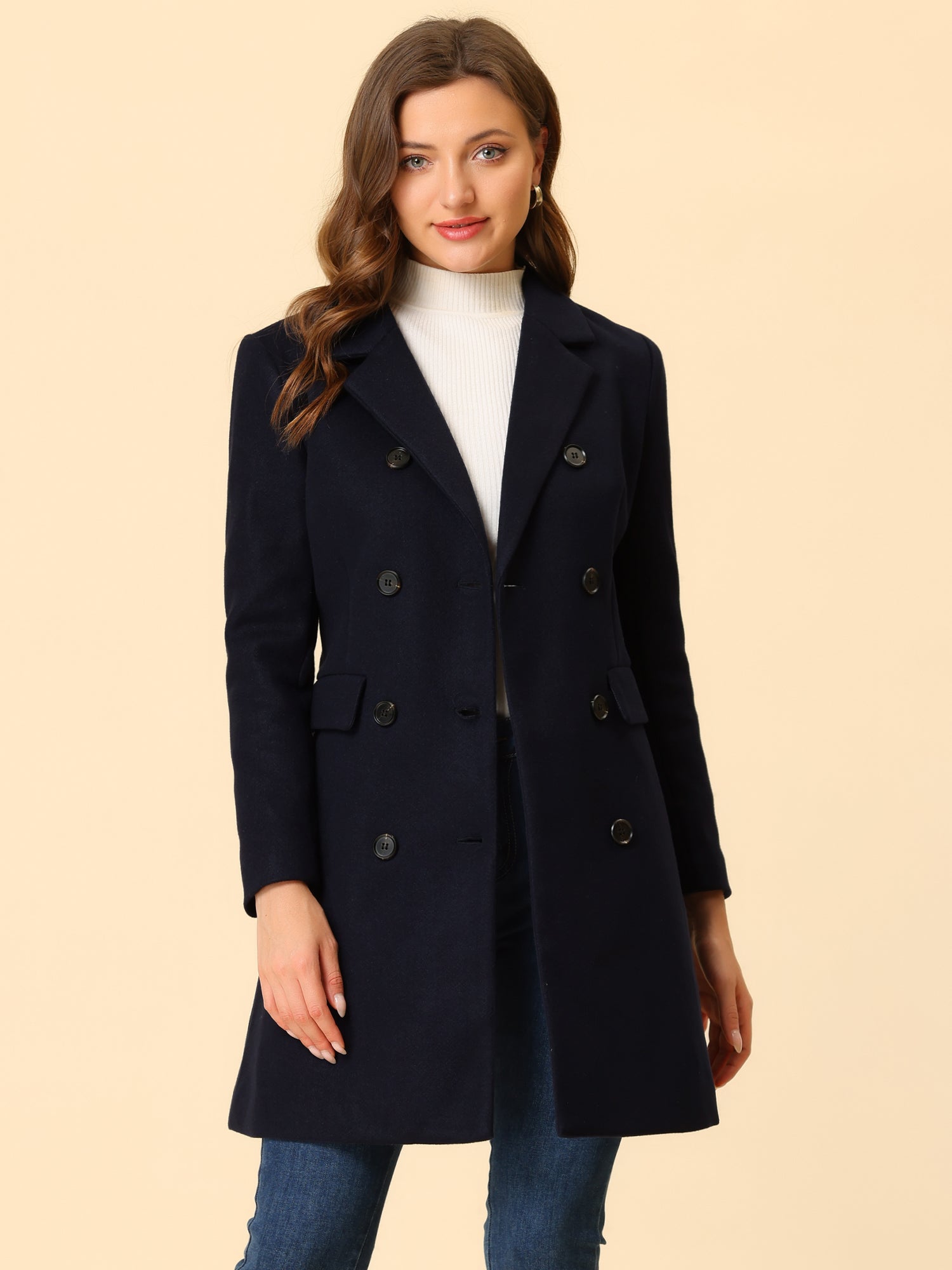 Winter Long Sleeve Notched Lapel Double Breasted Trench Coat