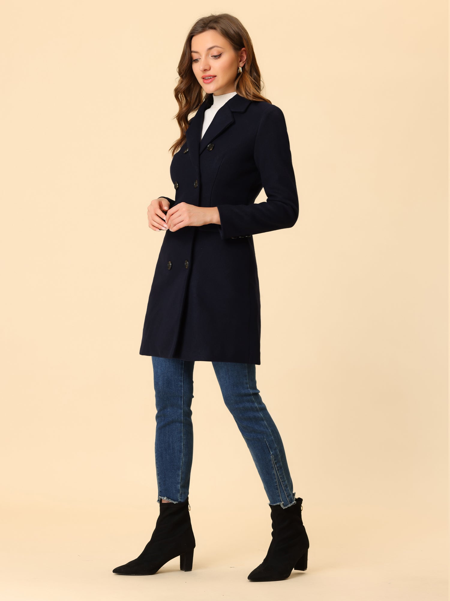Winter Long Sleeve Notched Lapel Double Breasted Trench Coat
