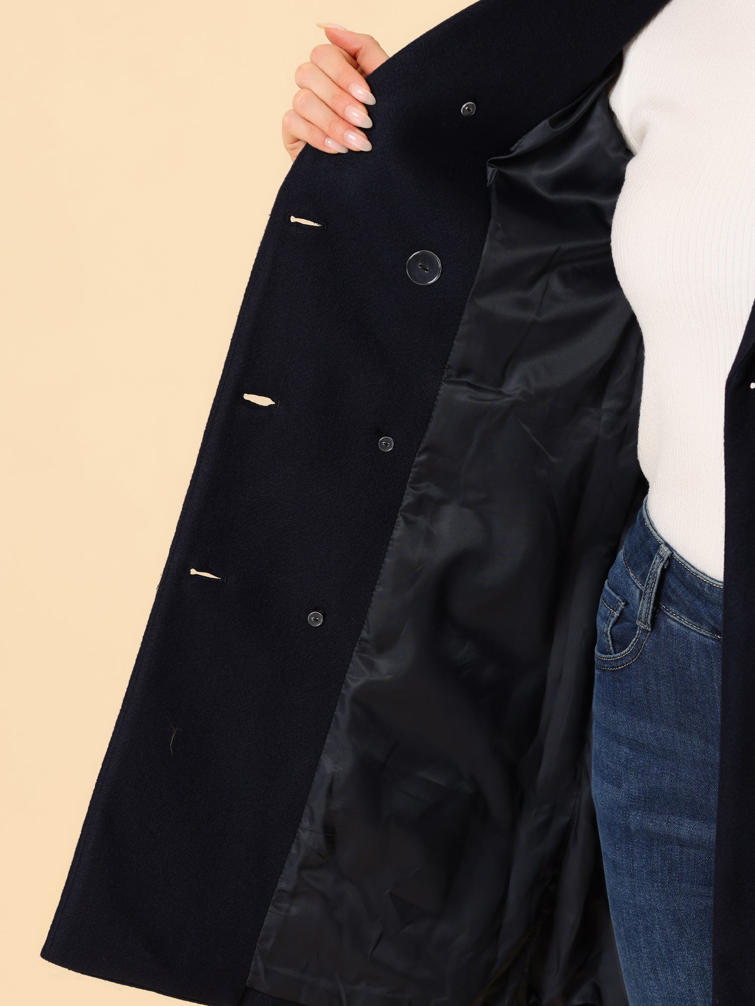 Winter Long Sleeve Notched Lapel Double Breasted Trench Coat