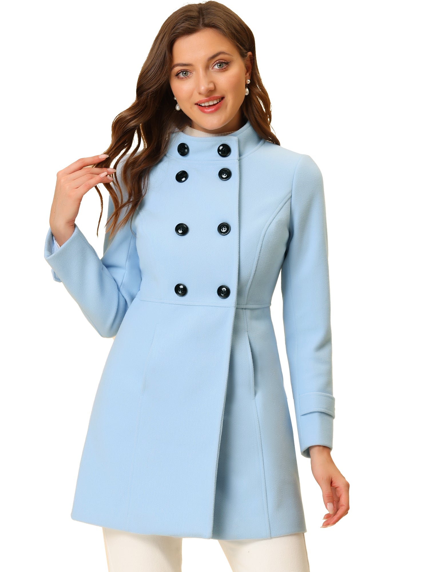 Stand Collar Double Breasted Slant Pockets Trendy Outwear Winter Coat