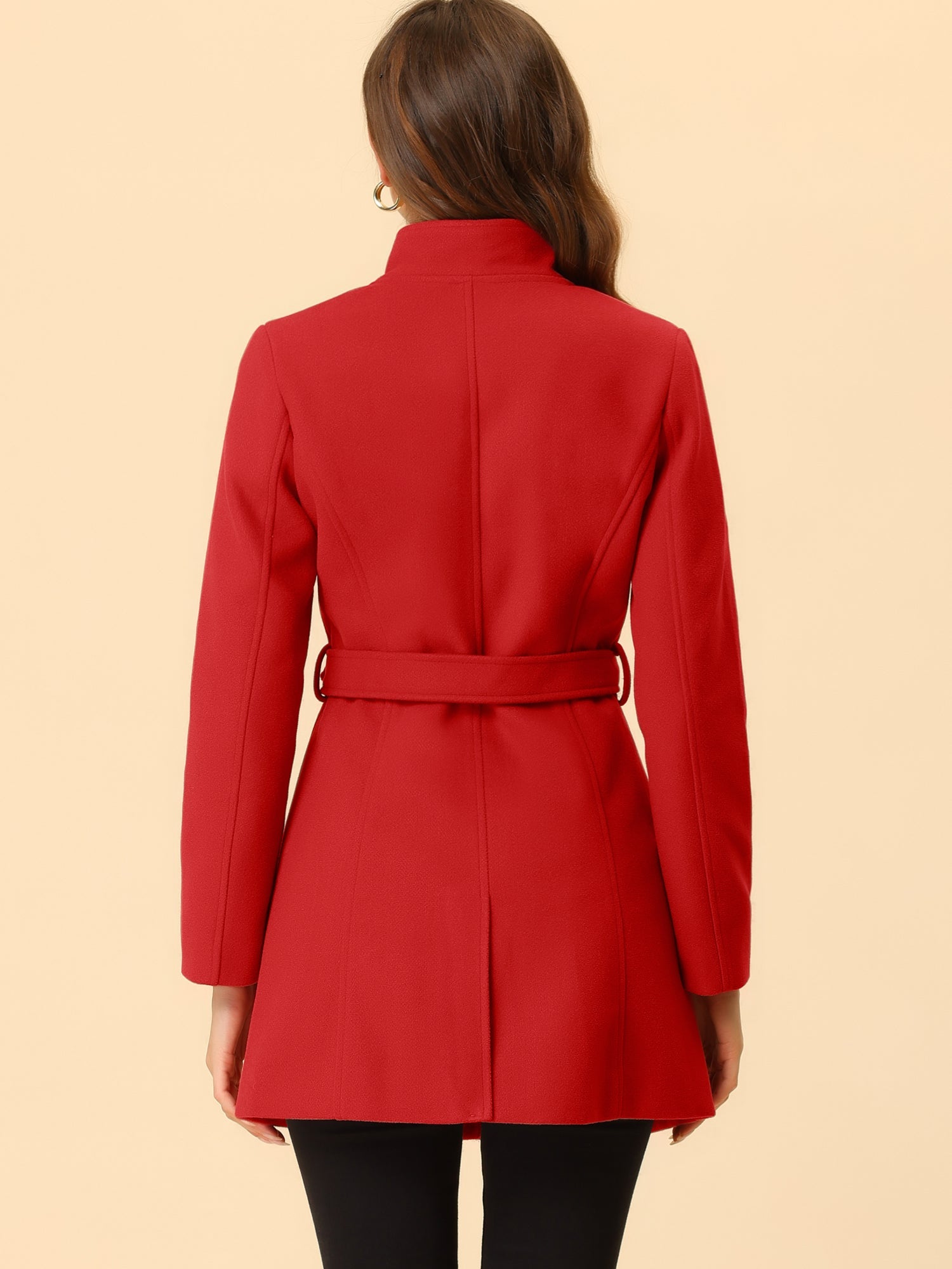 Classic Stand Collar Long Sleeve Belted Winter Coat