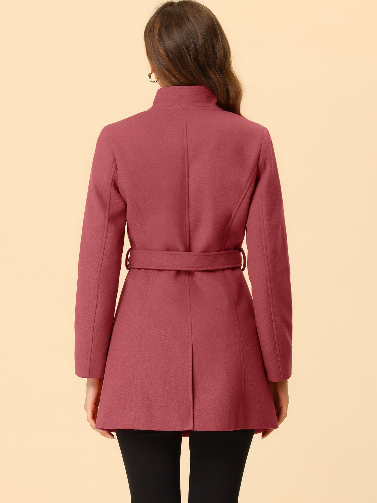 Classic Stand Collar Long Sleeve Belted Winter Coat