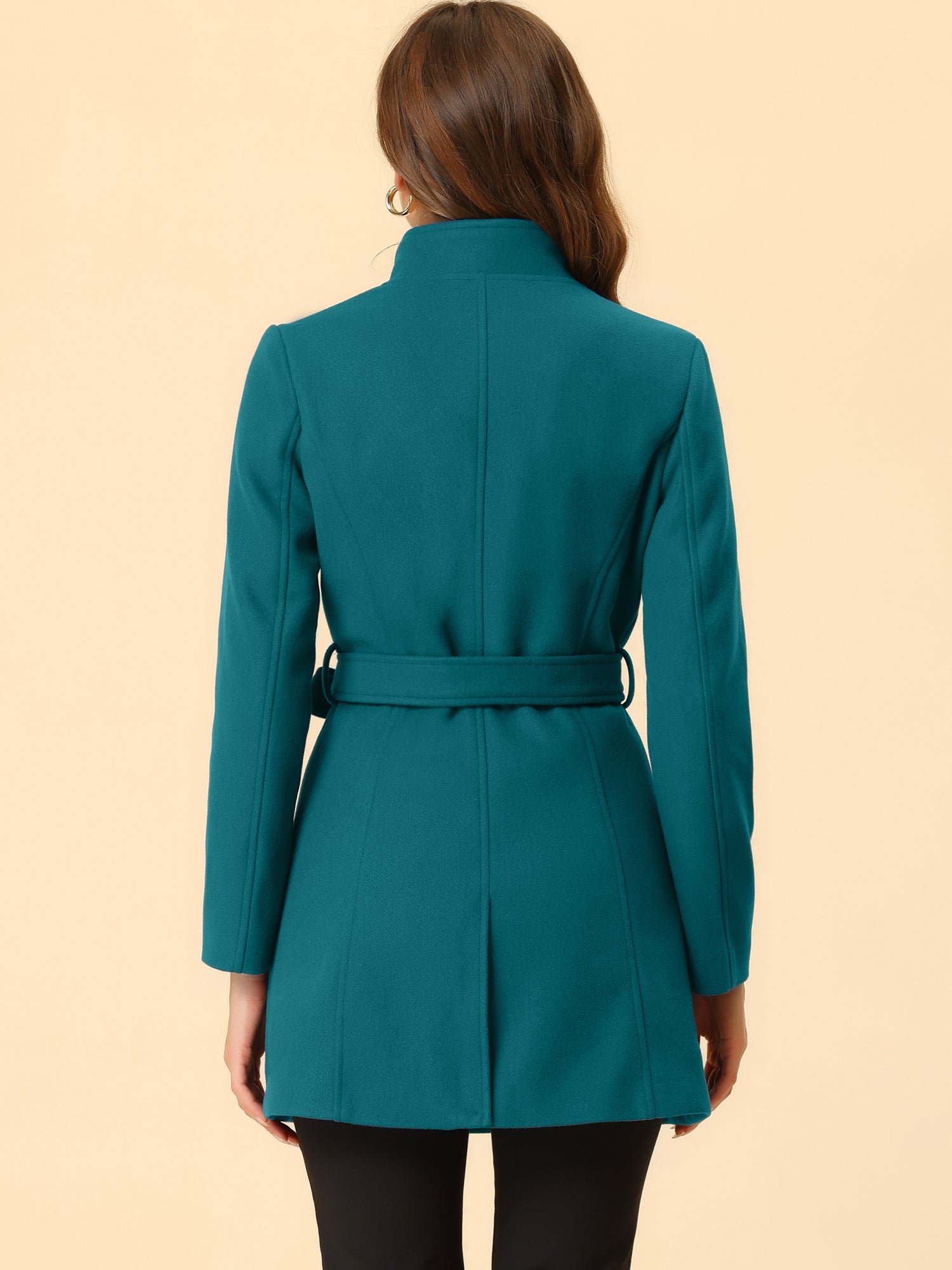Classic Stand Collar Long Sleeve Belted Winter Coat