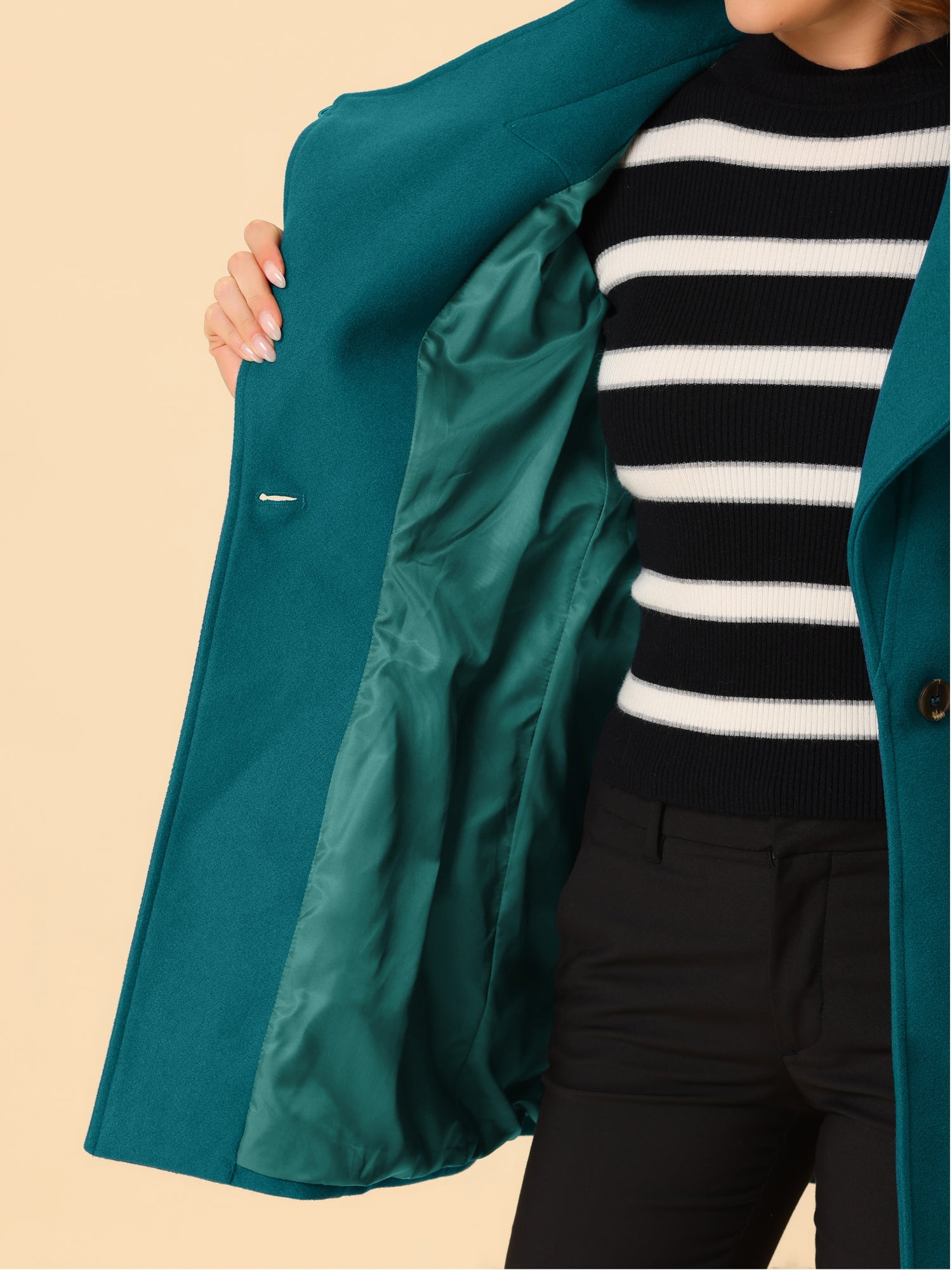 Classic Stand Collar Long Sleeve Belted Winter Coat