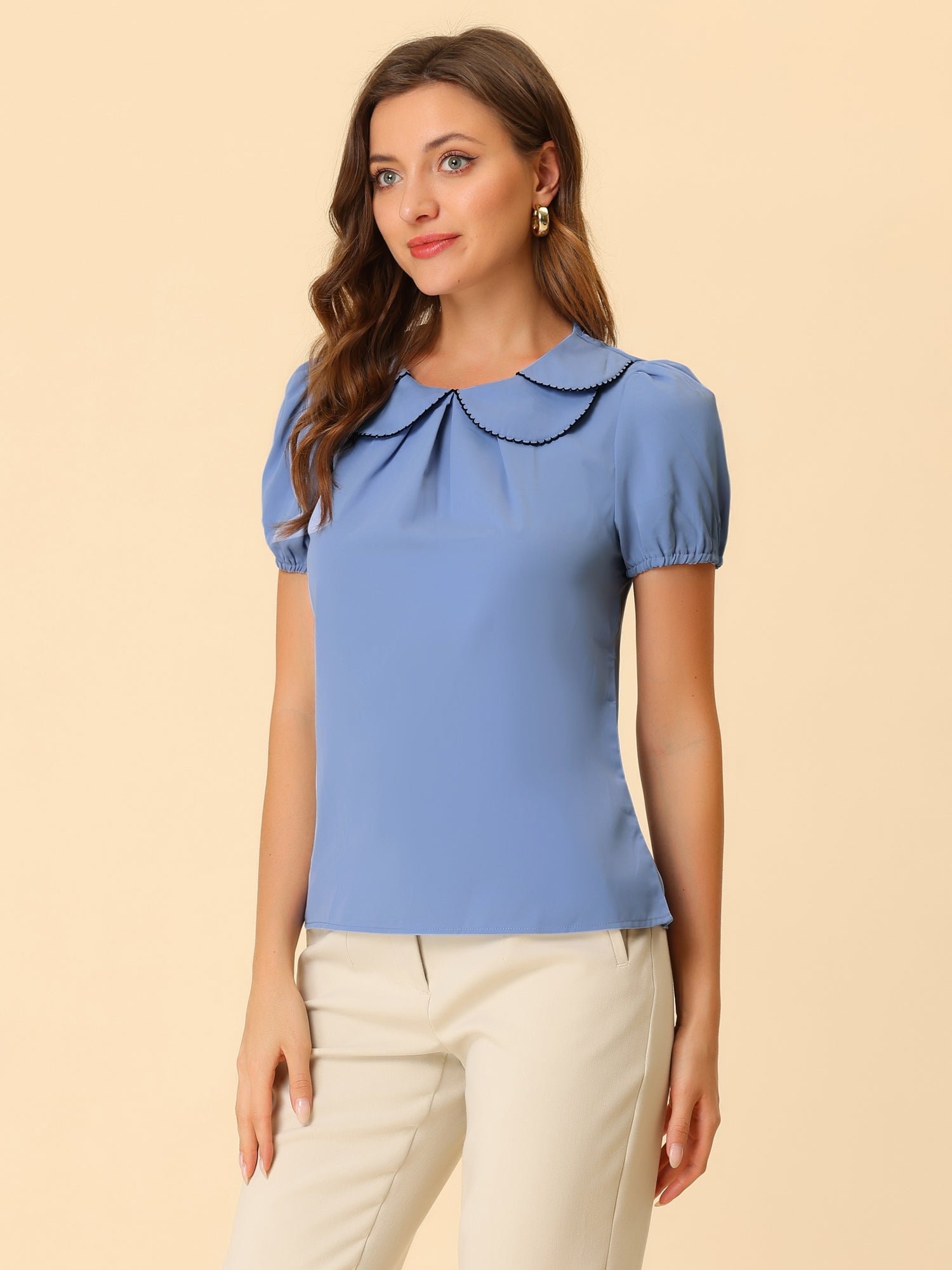 Puff Sleeve Tops Peter Pan Collar Blouse
