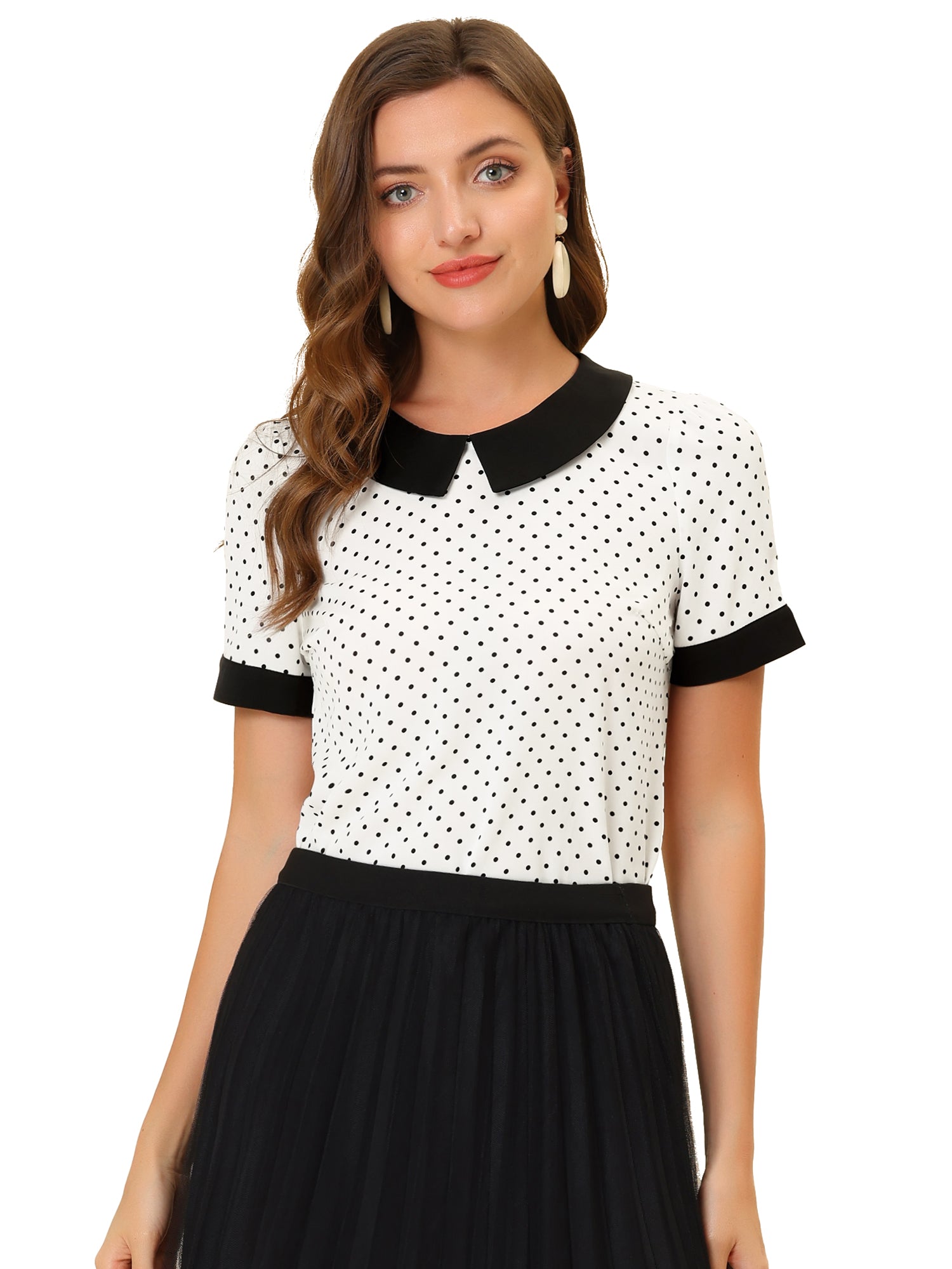 Peter Pan Collar Vintage Polka Dots Short Sleeves Blouse