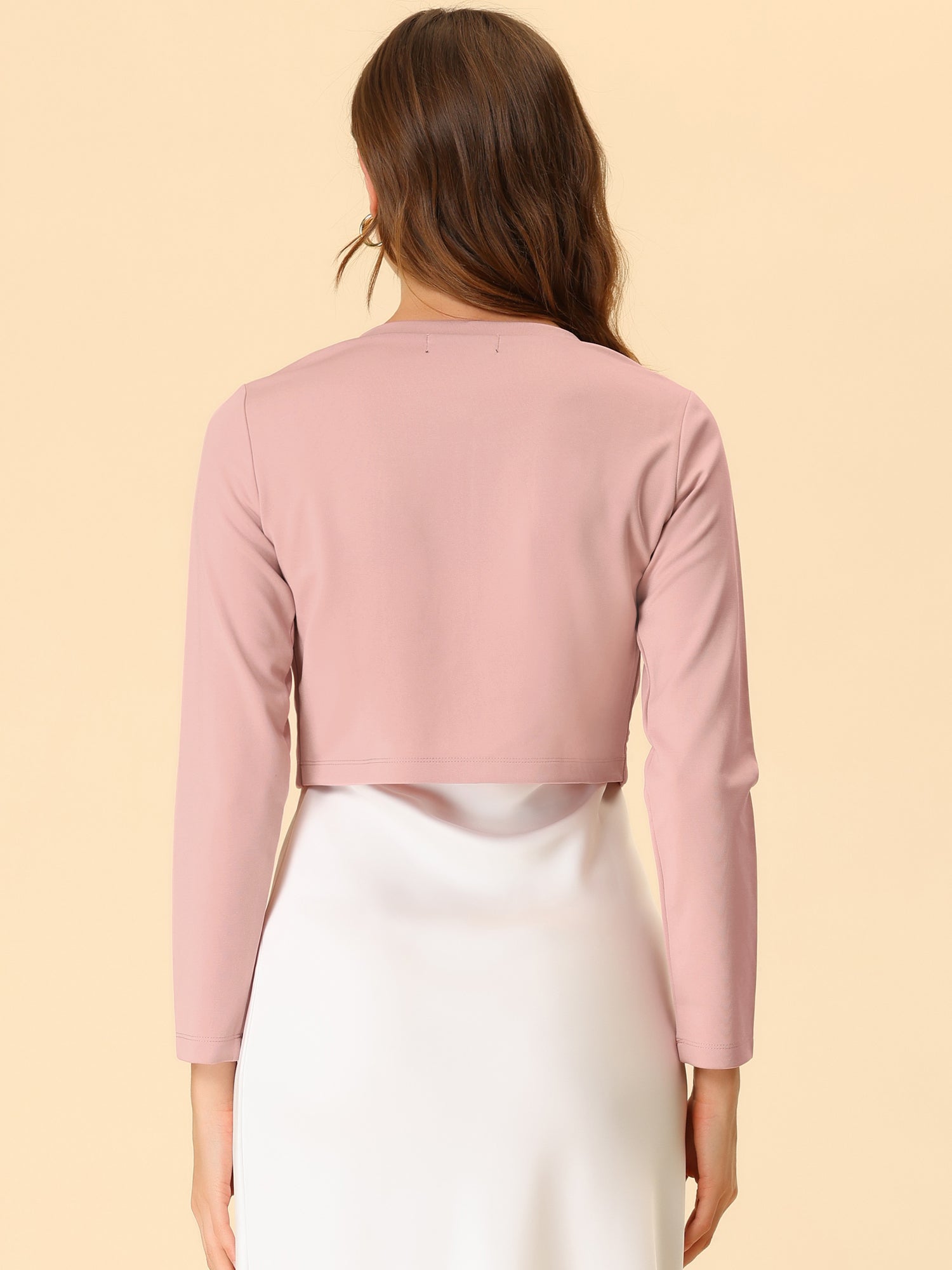 Curved Hem Long Sleeves Open Front Cropped Jacket Bolero Shrug