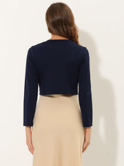 Curved Hem Long Sleeves Open Front Cropped Jacket Bolero Shrug