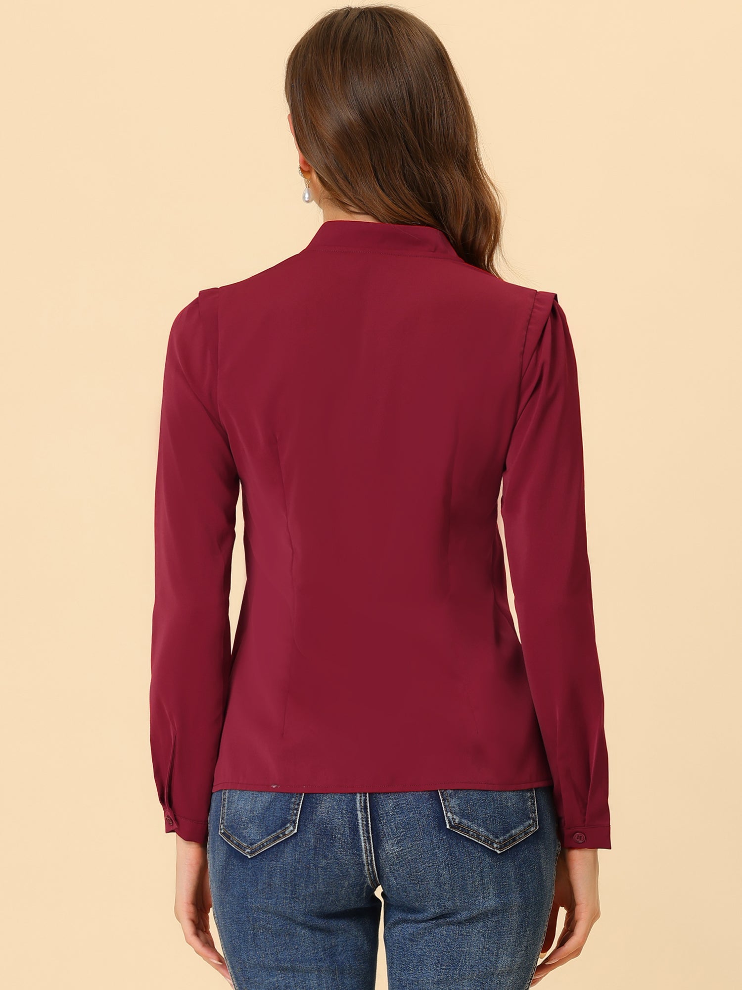 Work Office Blouse Button Up Long Sleeve V Neck Chiffon Shirt