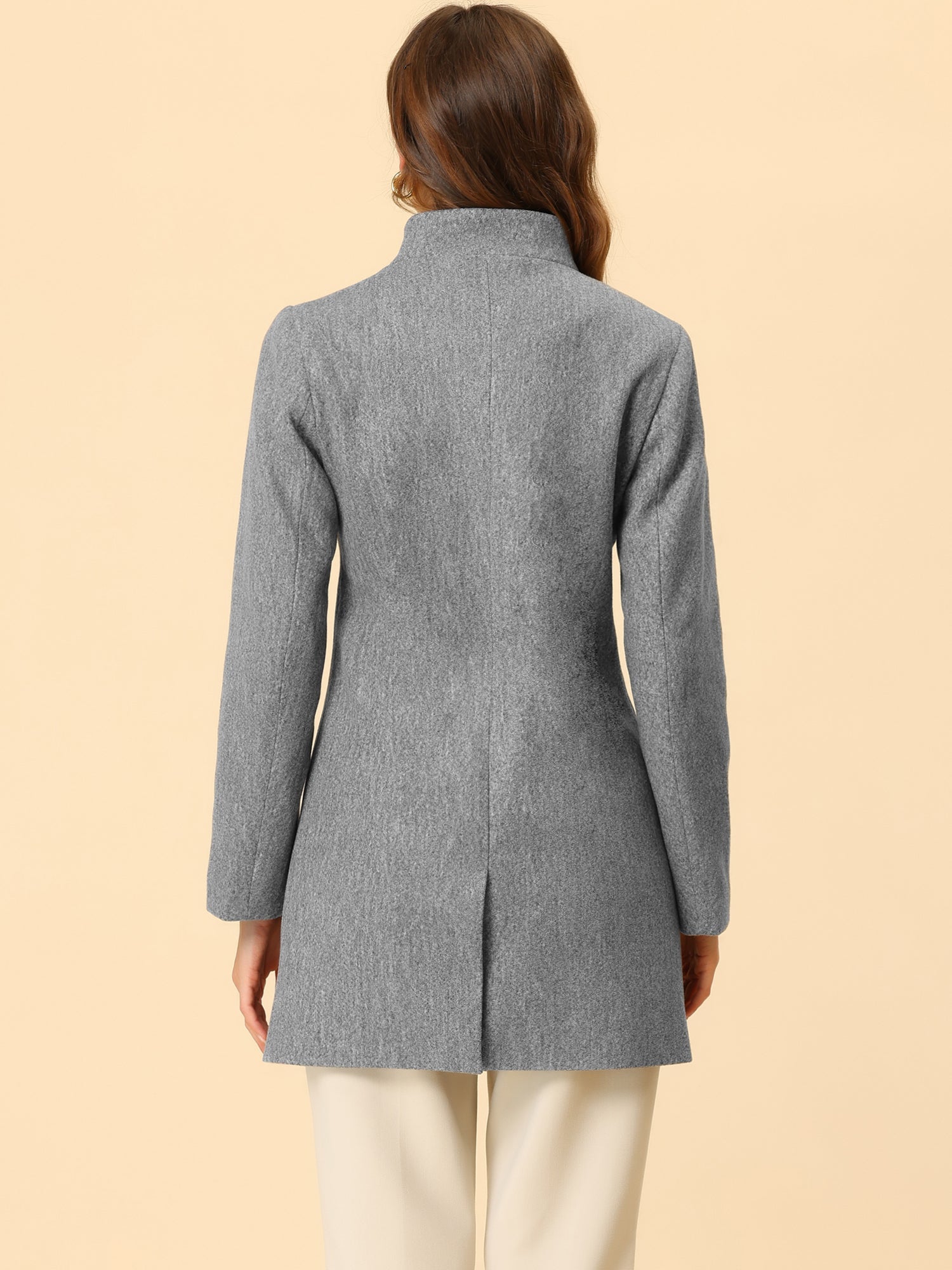 Mid-thigh Stand Collar Single Breasted Long Coat