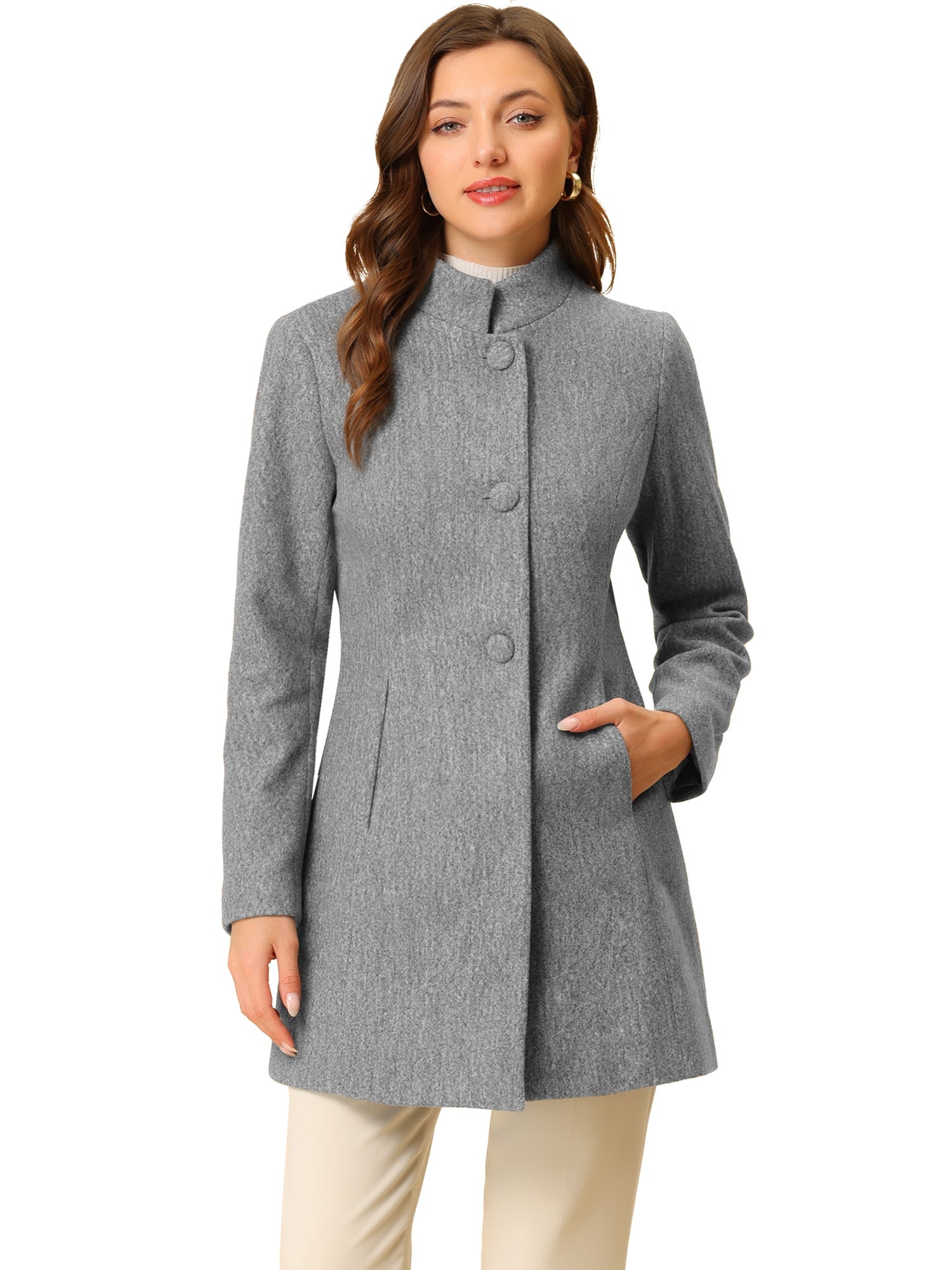 Mid-thigh Stand Collar Single Breasted Long Coat