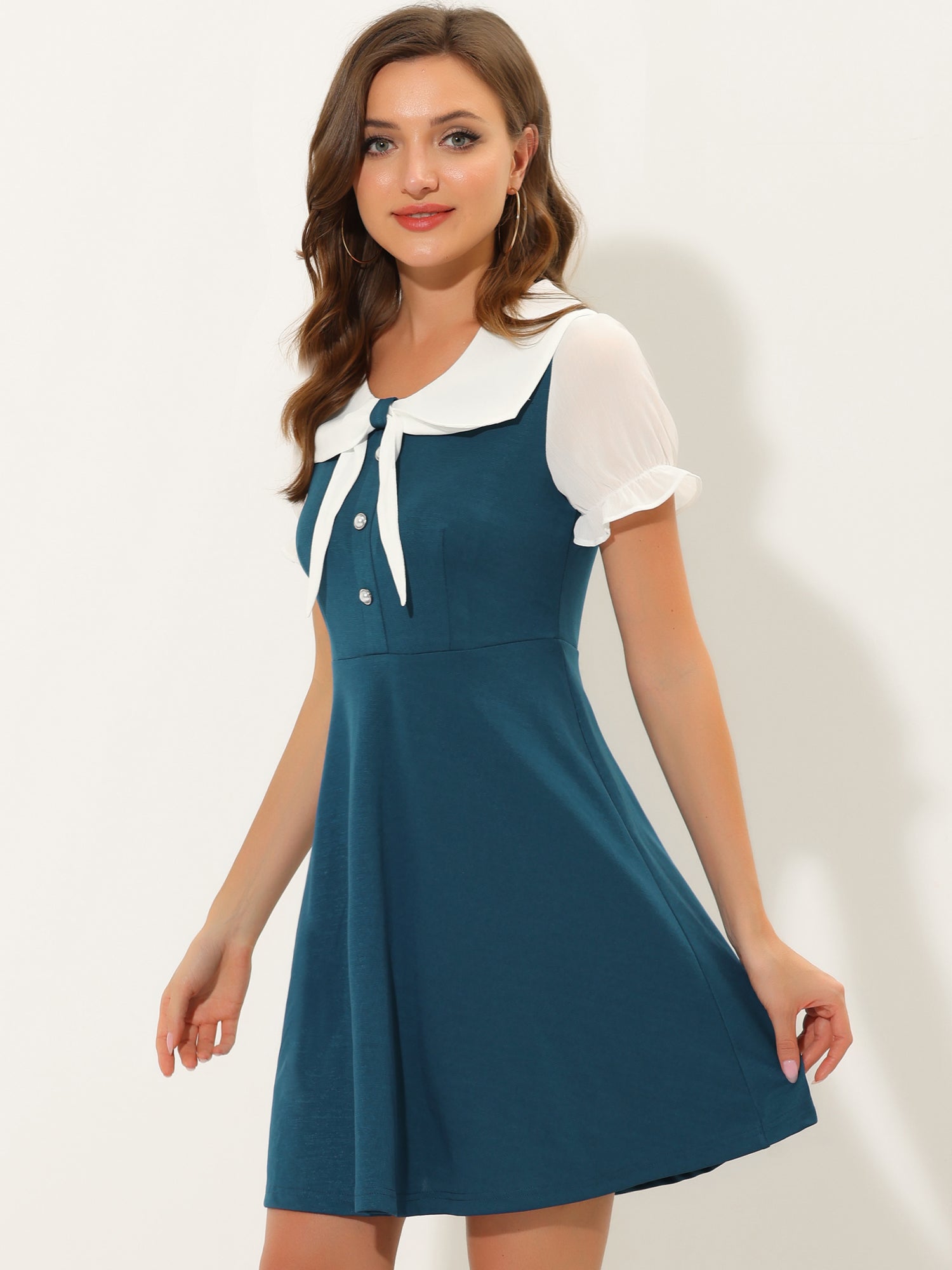 50s Lolita Contrast Color Peter Pan Collar Dress