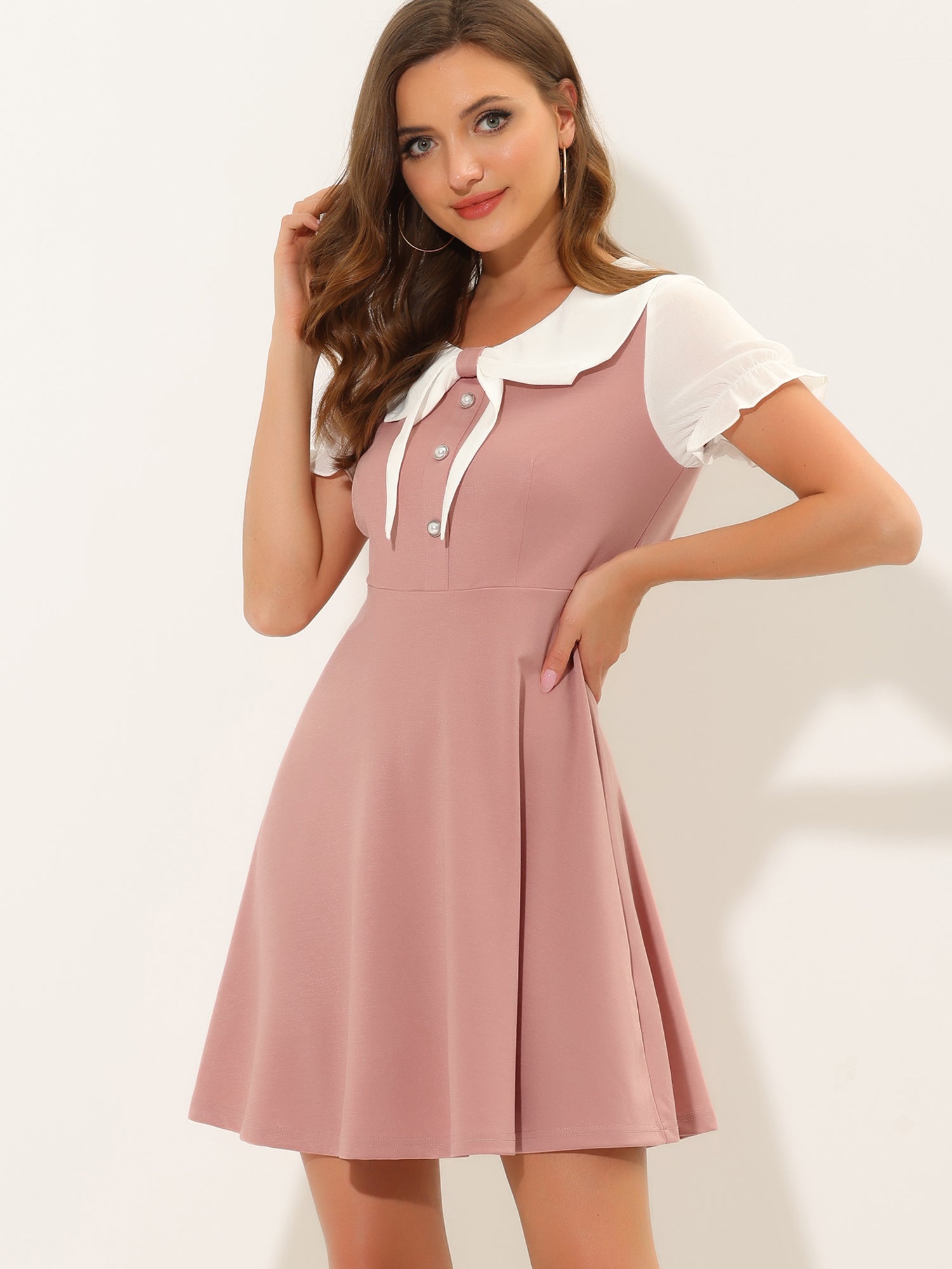 50s Lolita Contrast Color Peter Pan Collar Dress