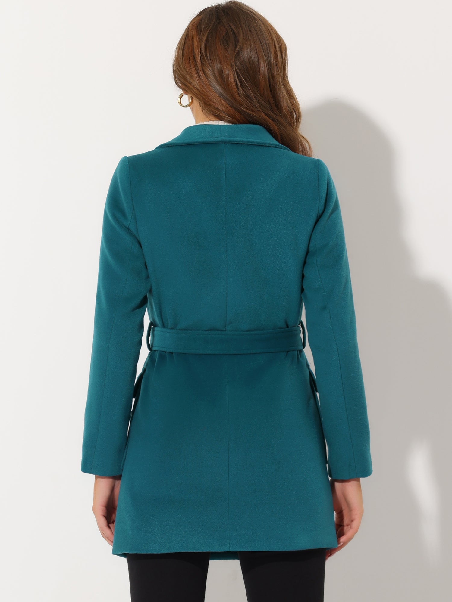 Shawl Collar Lapel Double Breasted Winter Belted Coat with Pockets