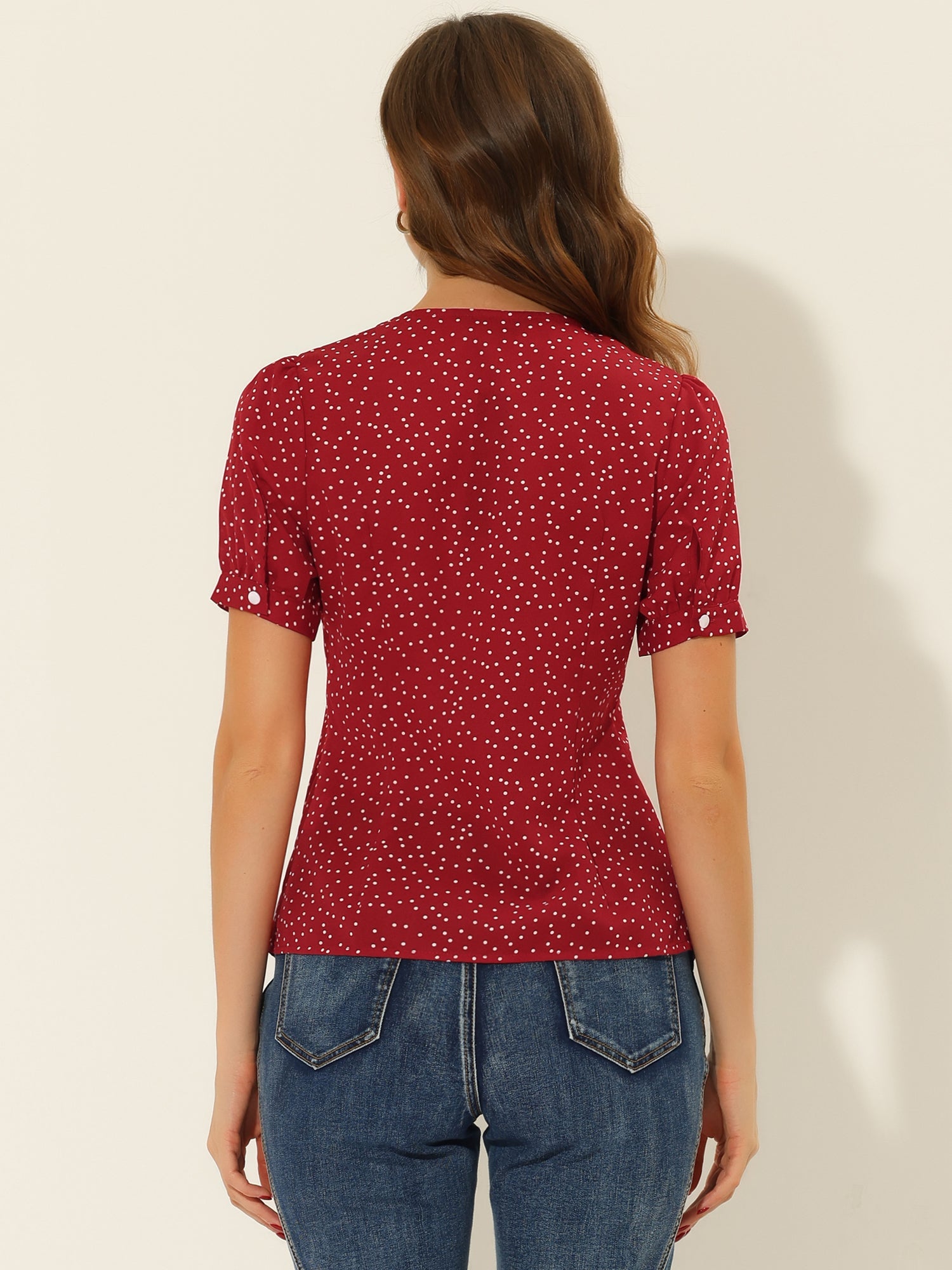 Polka Dot Peter Pan Collar Rockabilly Puff Short Sleeve Shirt