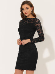 Lace Boat Neck Long Sleeve Cocktail Bodycon Pencil Dress
