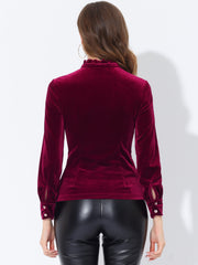 Ruffle Mock Neck Cutout Shirt Long Sleeve Gothic Velvet Blouse