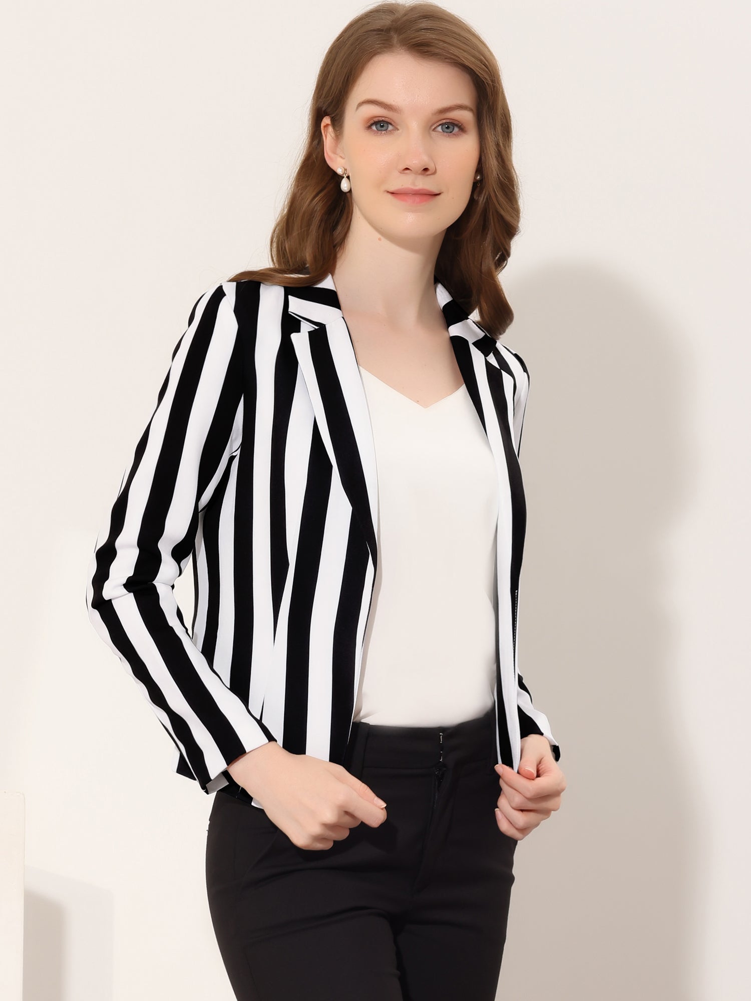 Business Casual Open Front Notch Lapel Plaid Suit Blazer