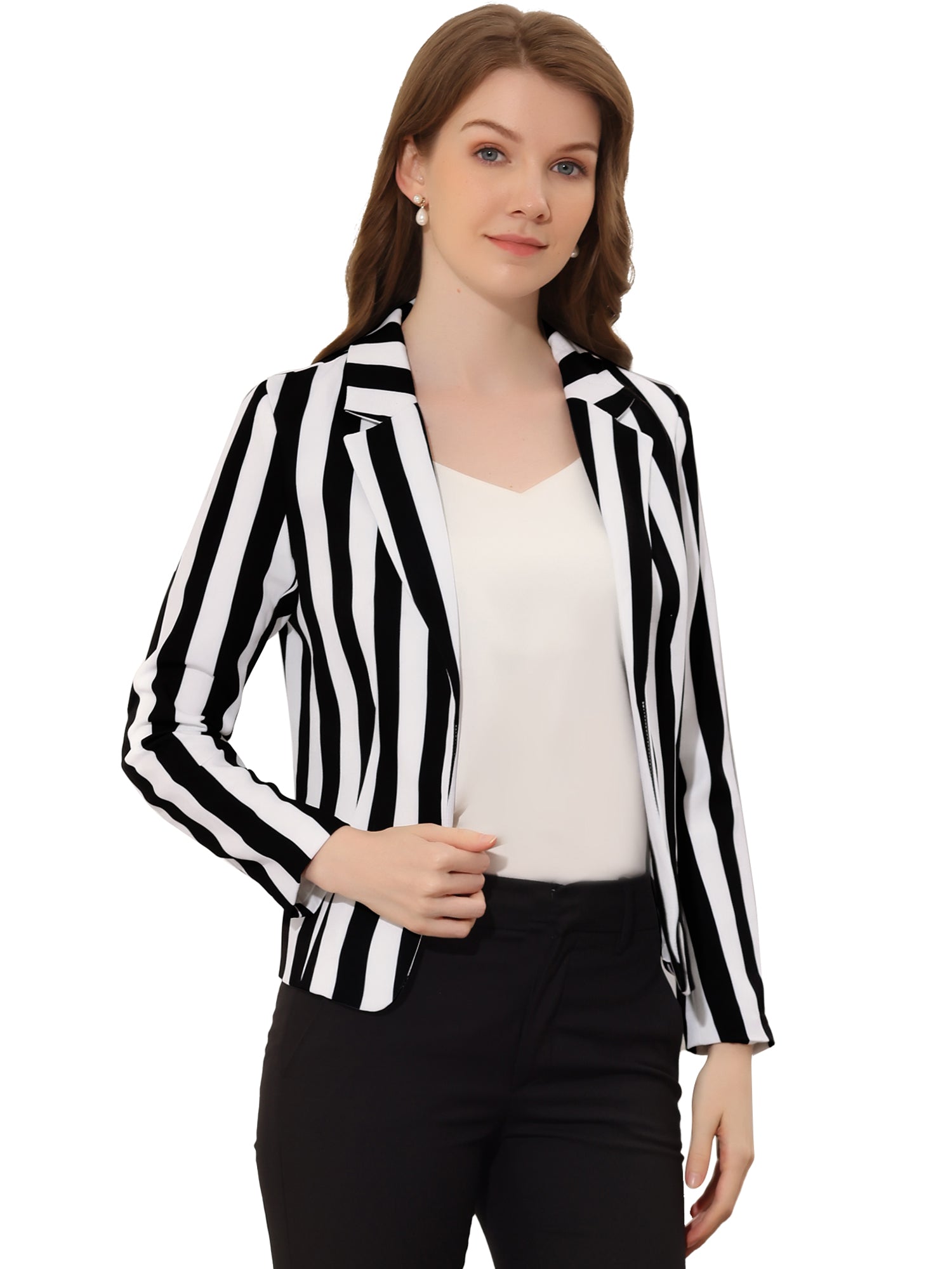 Business Casual Open Front Notch Lapel Plaid Suit Blazer