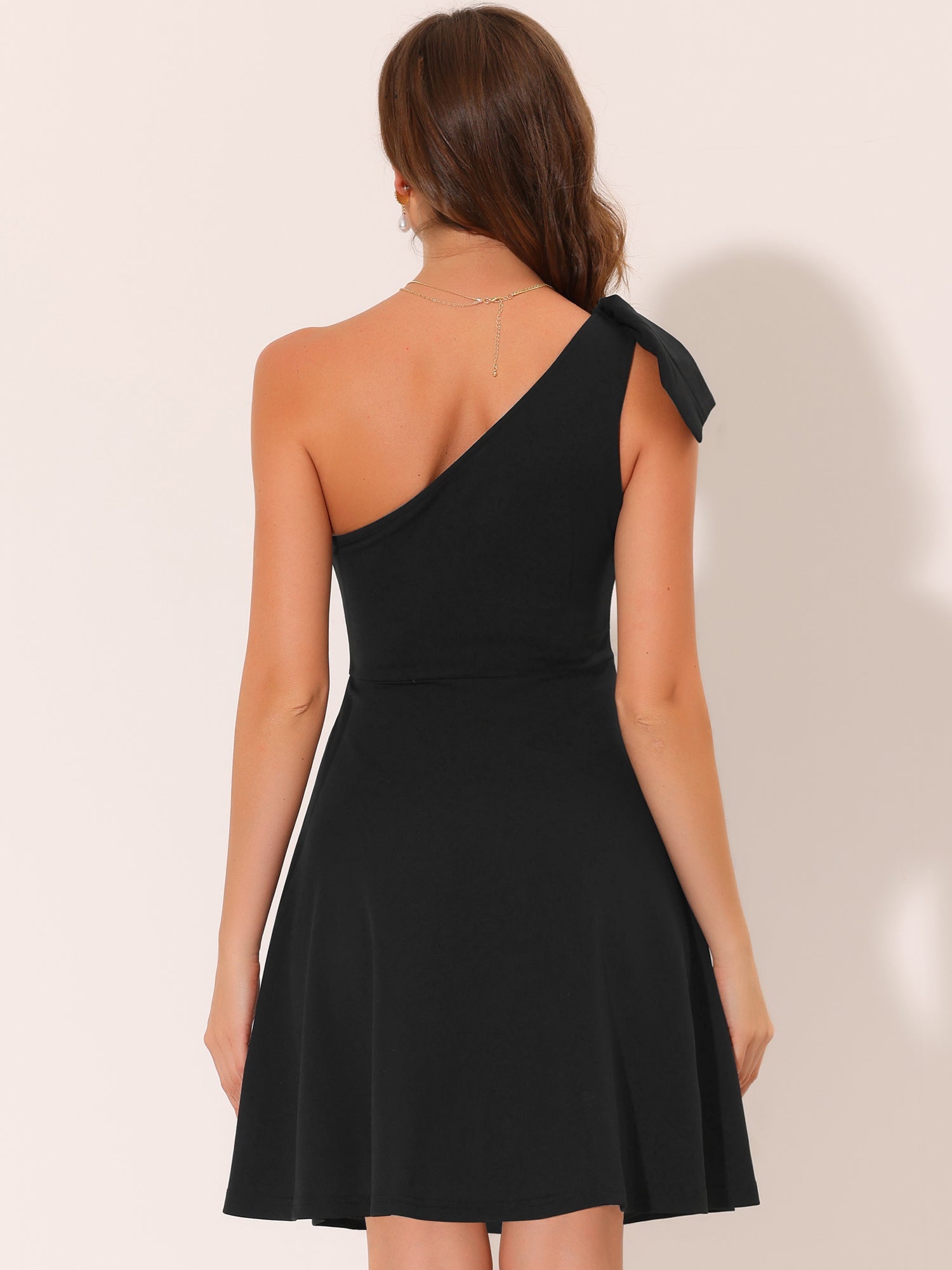 Bow One Shoulder Sleeveless Pockets A-Line Midi Dress
