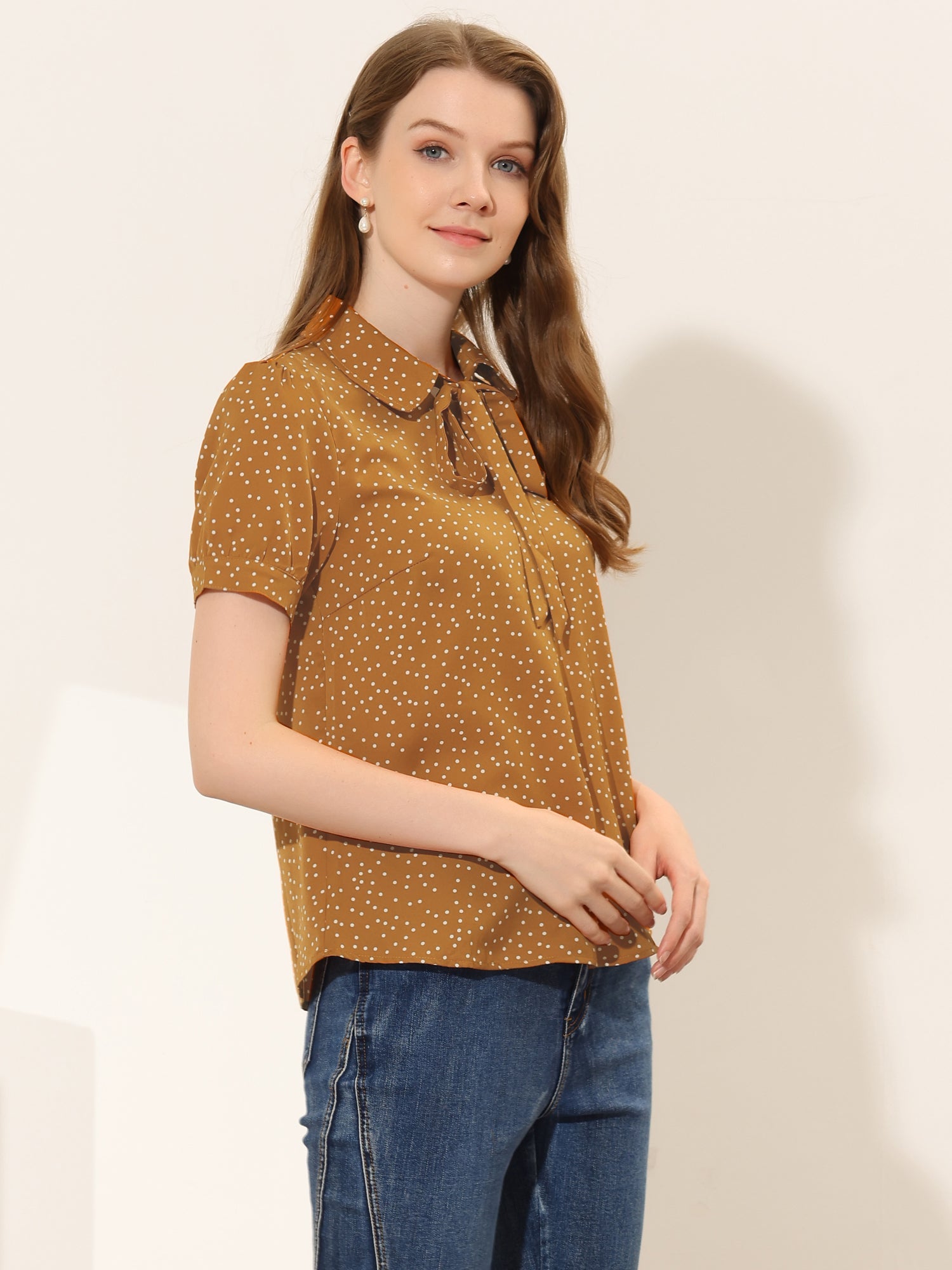 Retro Dots Bow Tie Peter Pan Collar Chiffon Blouse